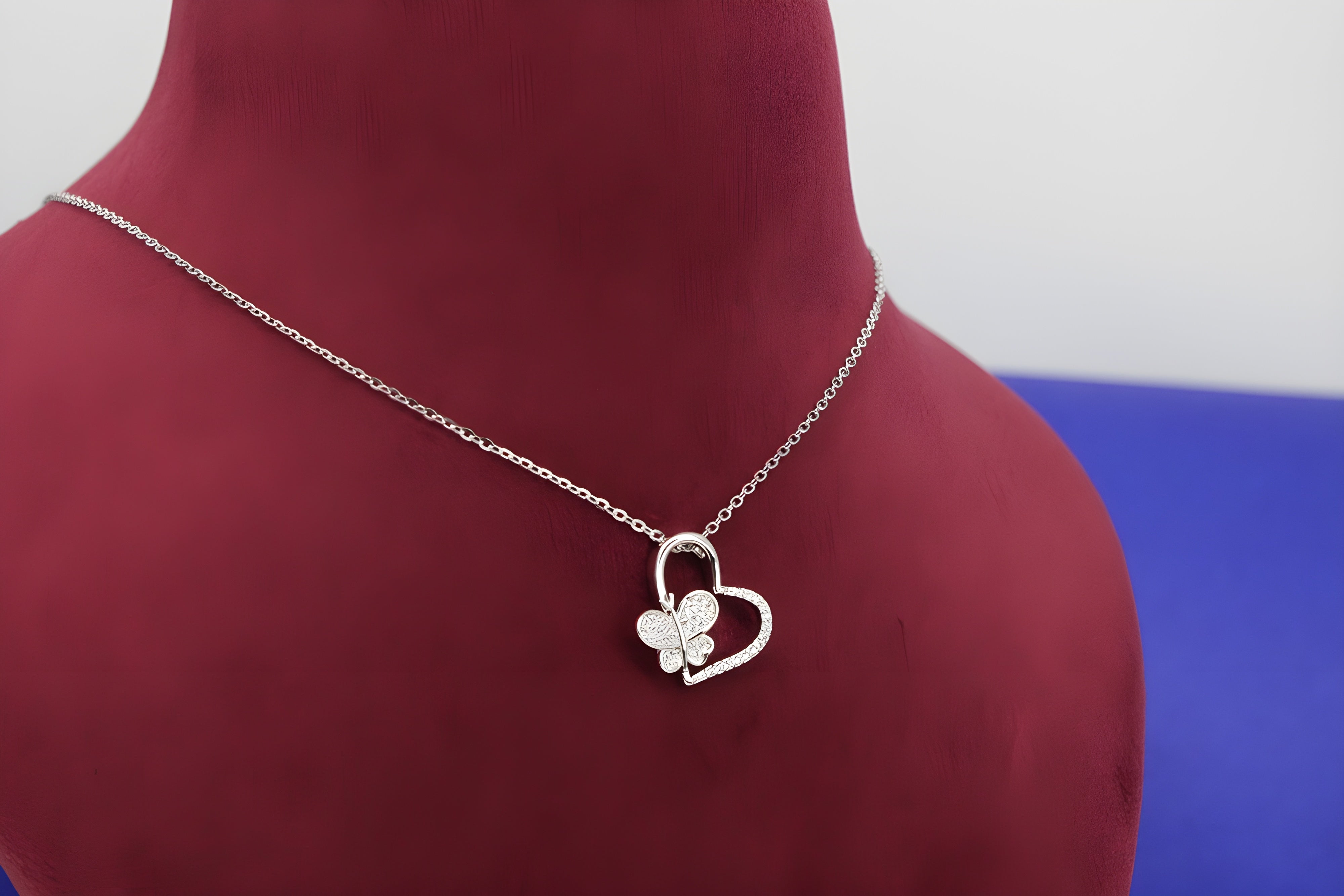 Sterling Silver VeeLux Premium Crystal Heart Pendant with Butterfly