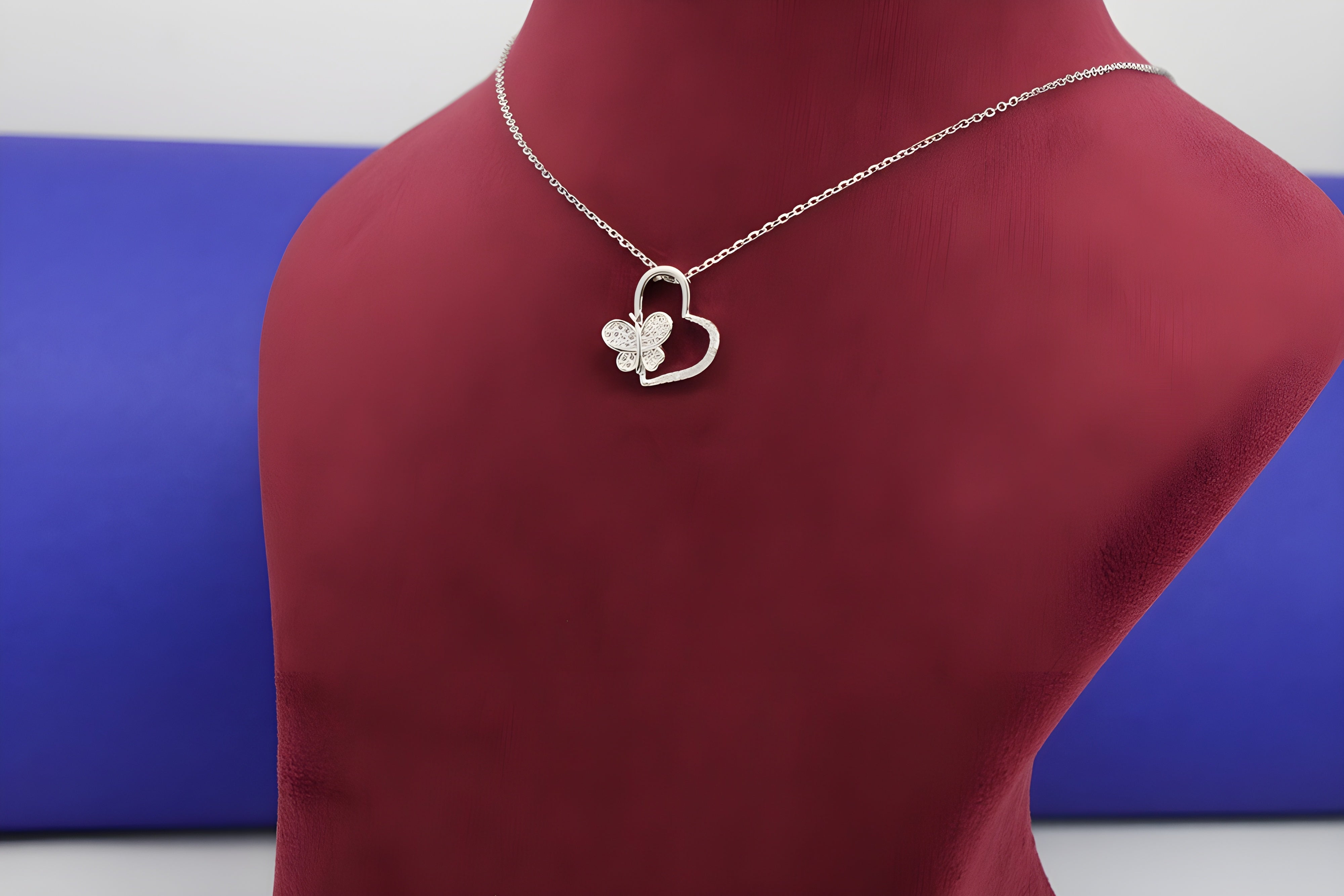 Sterling Silver VeeLux Premium Crystal Heart Pendant with Butterfly