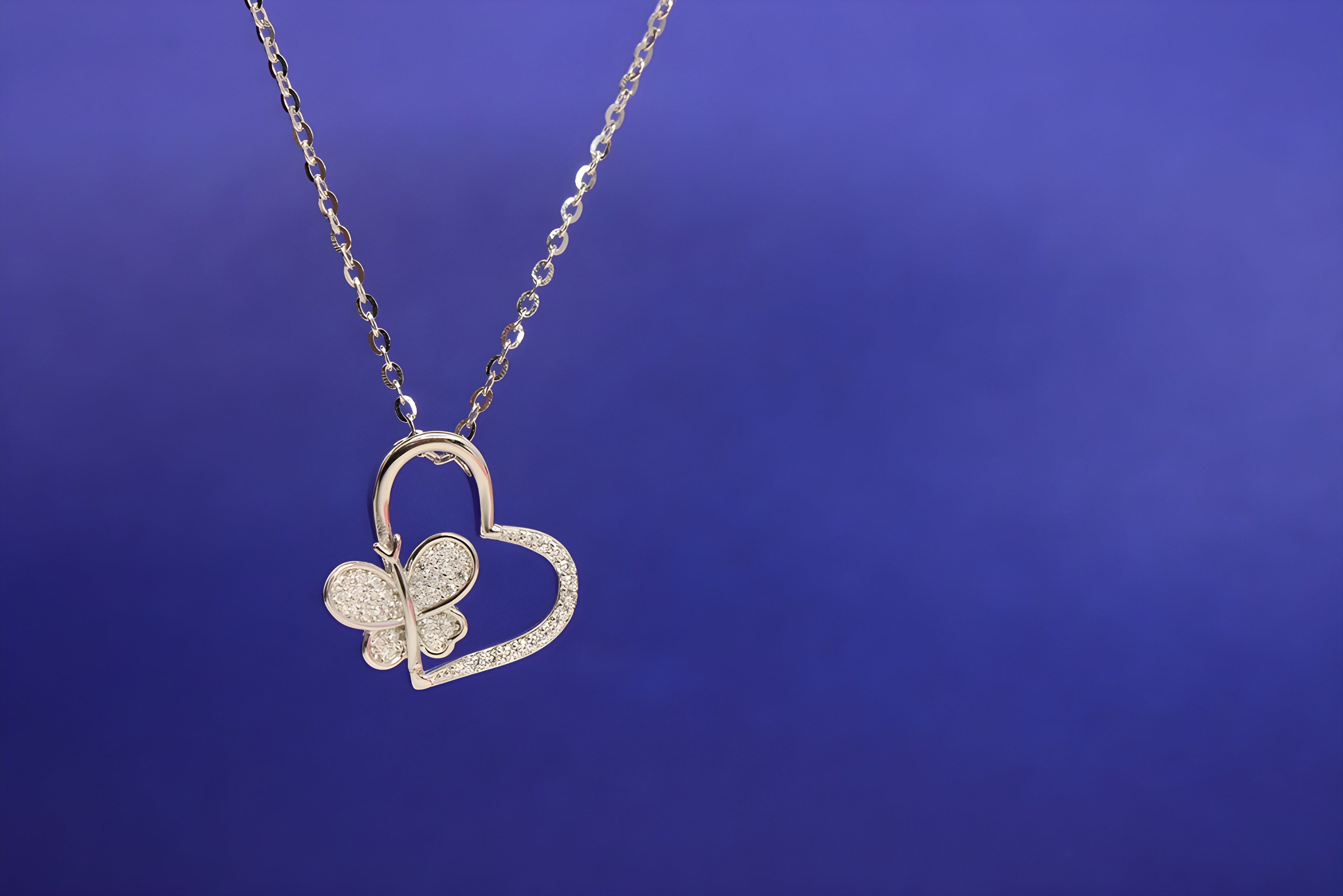 Sterling Silver VeeLux Premium Crystal Heart Pendant with Butterfly