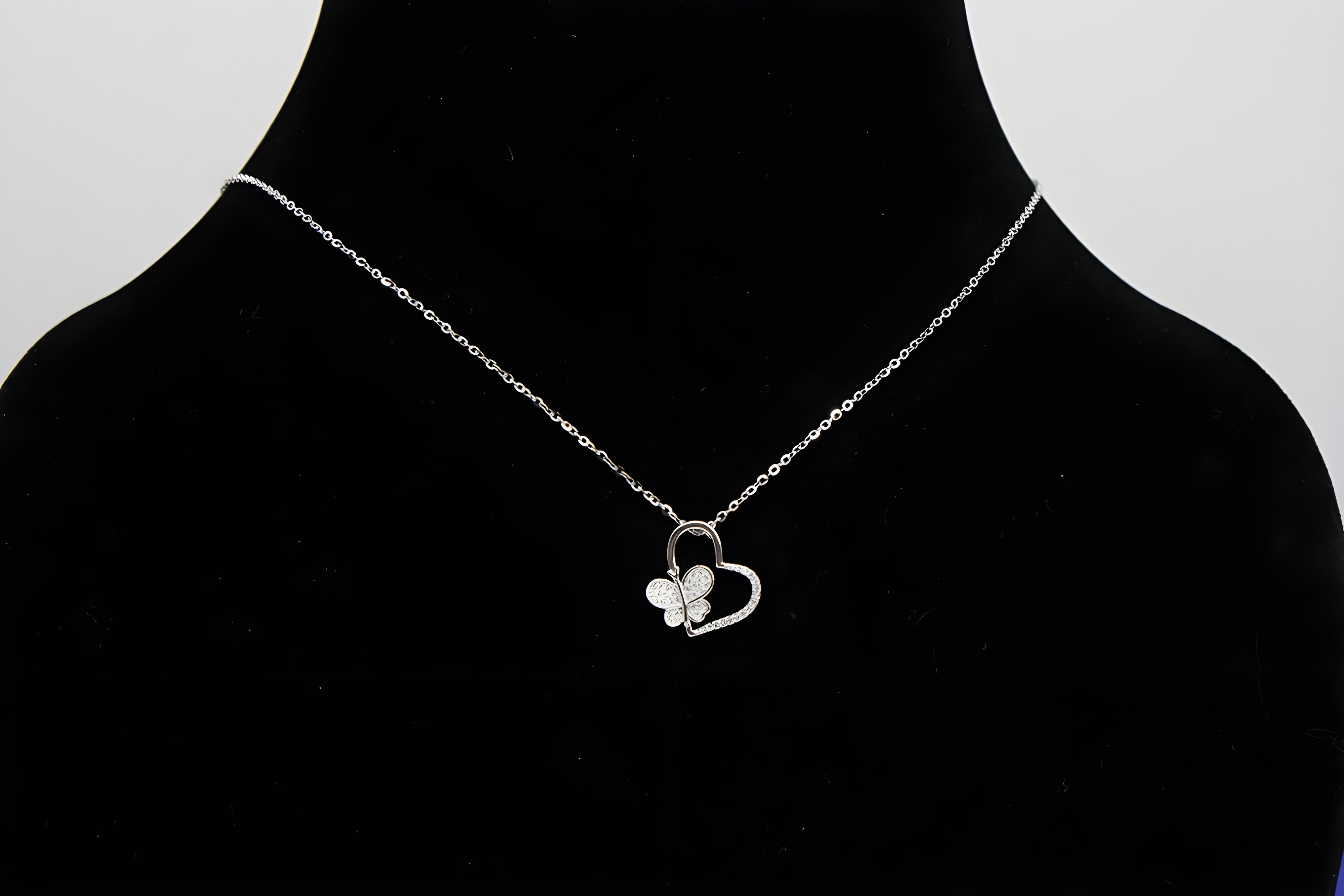 Sterling Silver VeeLux Premium Crystal Heart Pendant with Butterfly
