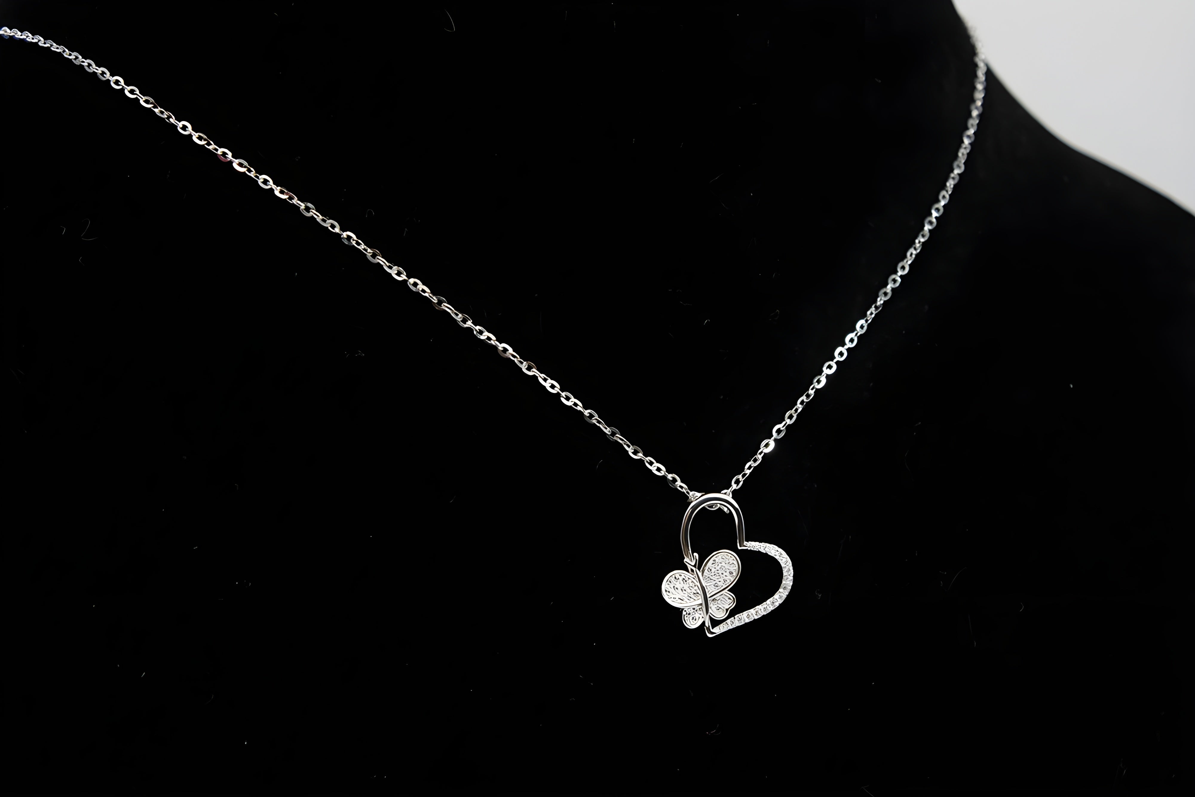 Sterling Silver VeeLux Premium Crystal Heart Pendant with Butterfly