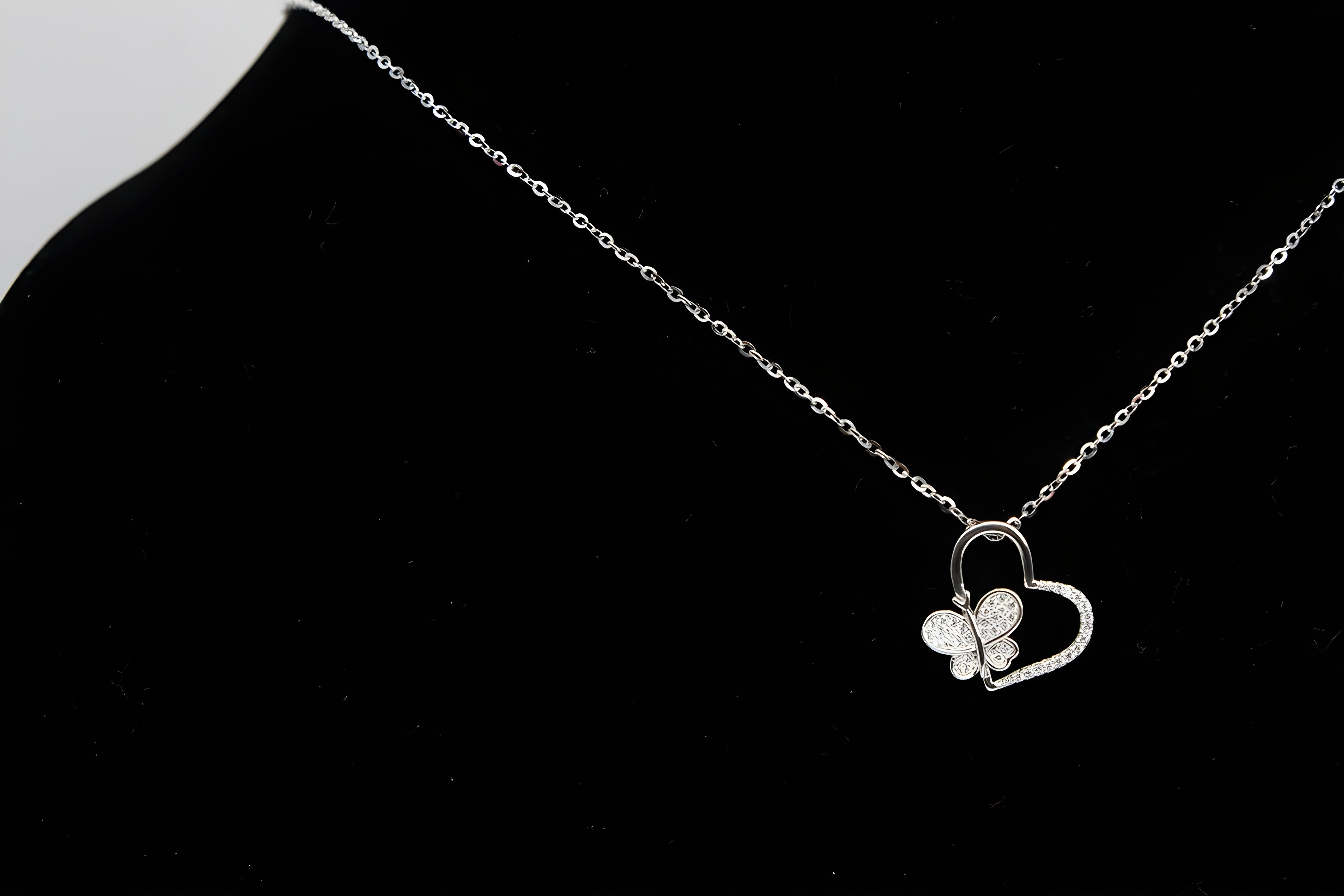Sterling Silver VeeLux Premium Crystal Heart Pendant with Butterfly