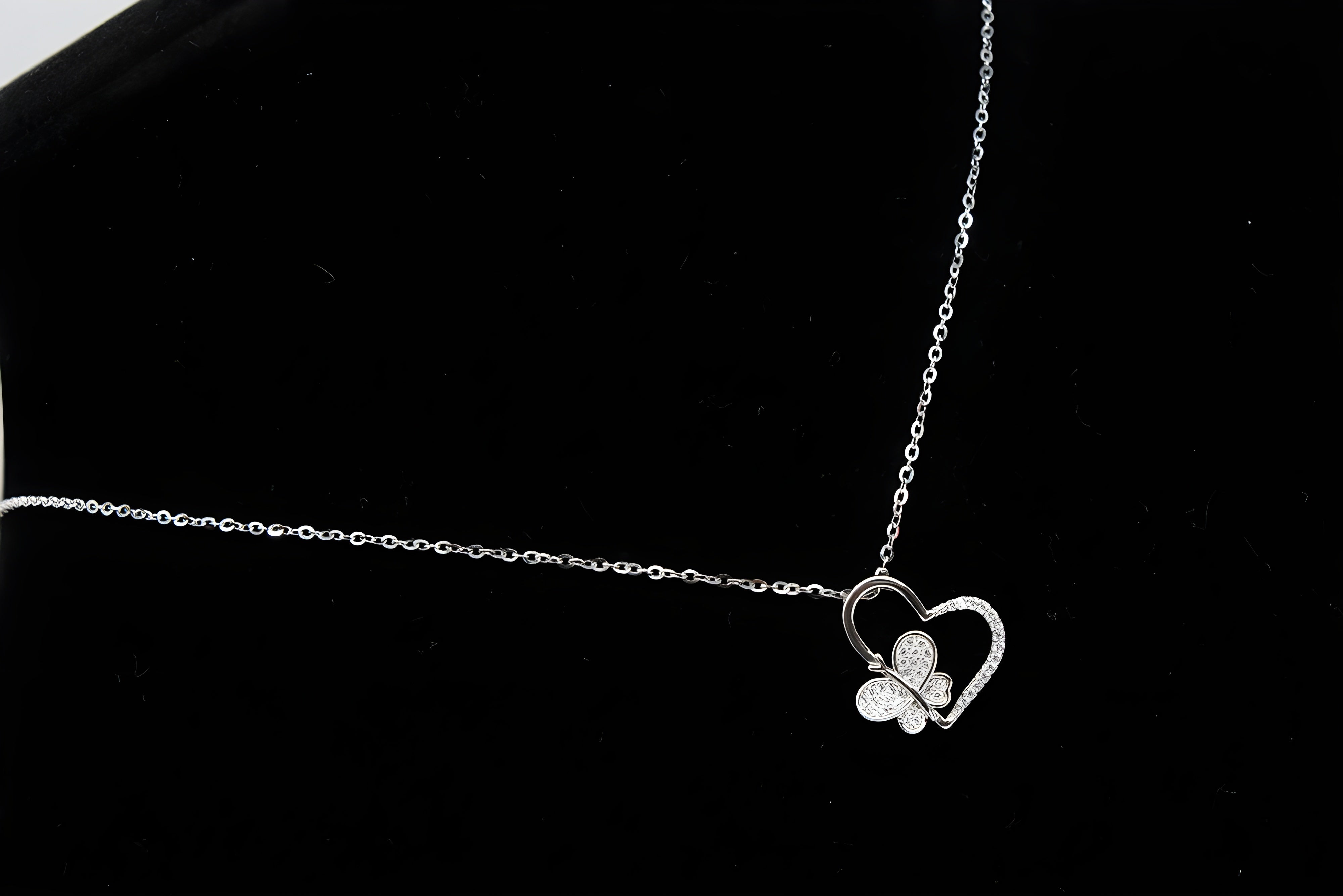 Sterling Silver VeeLux Premium Crystal Heart Pendant with Butterfly