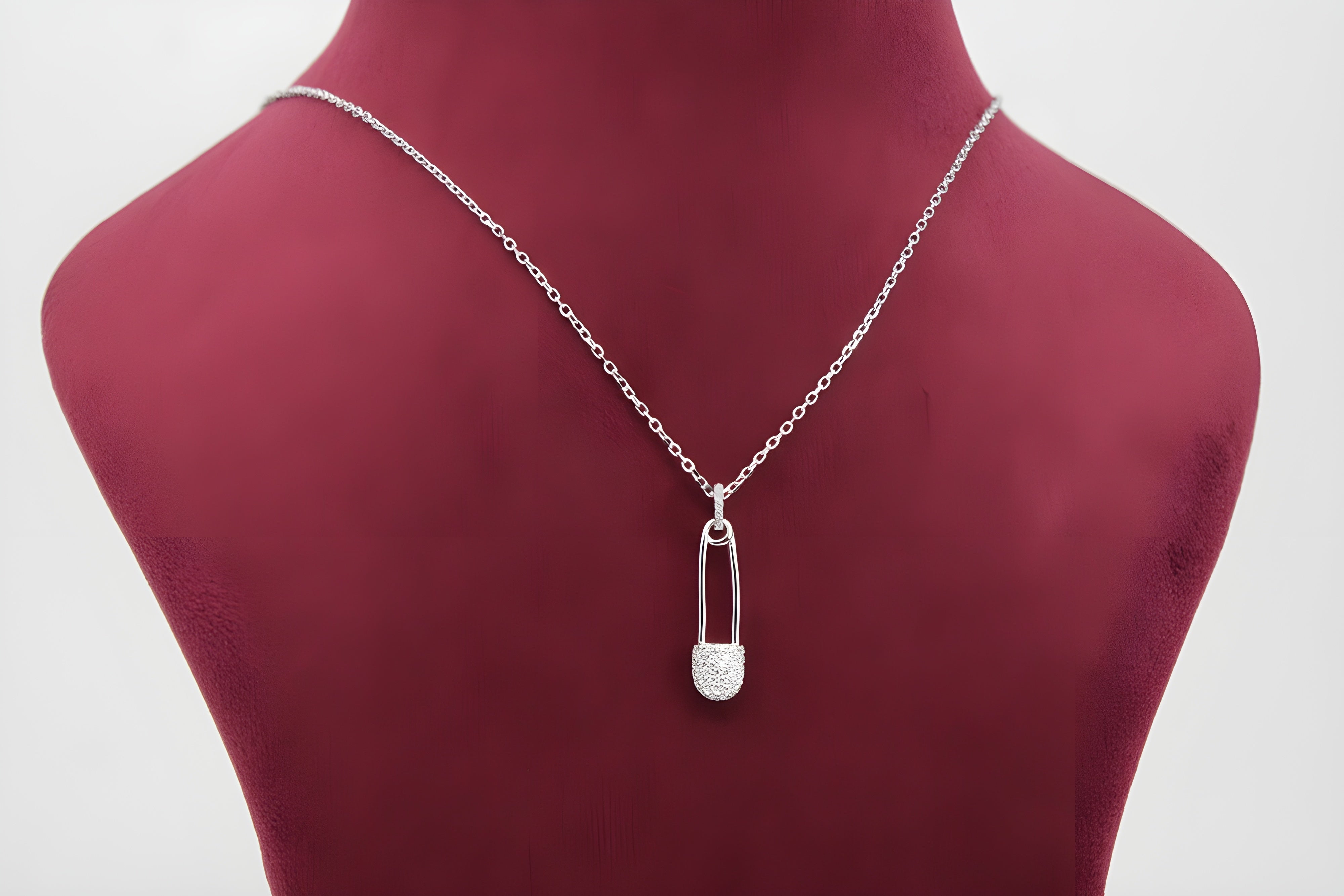 92.5 Sterling Silver Safety Pin Pendant with VeeLux Premium Crystal