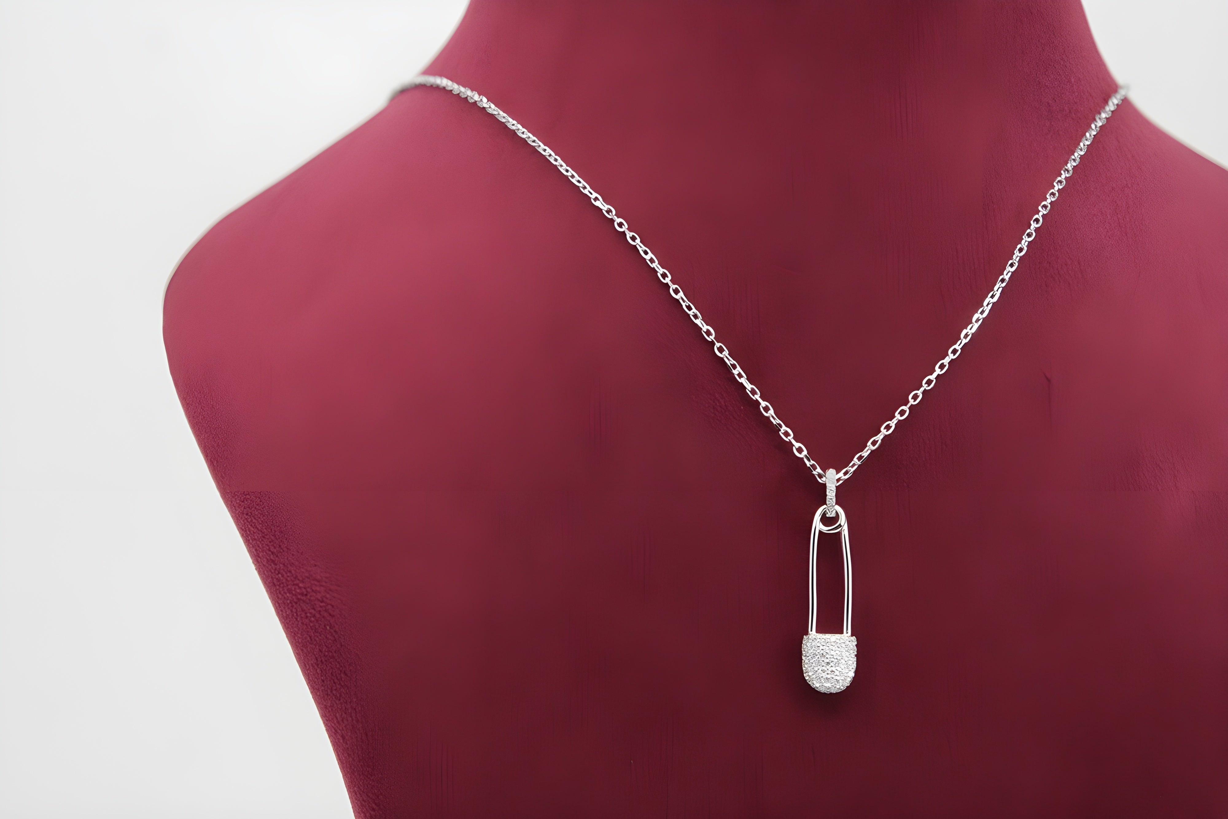 92.5 Sterling Silver Safety Pin Pendant with VeeLux Premium Crystal