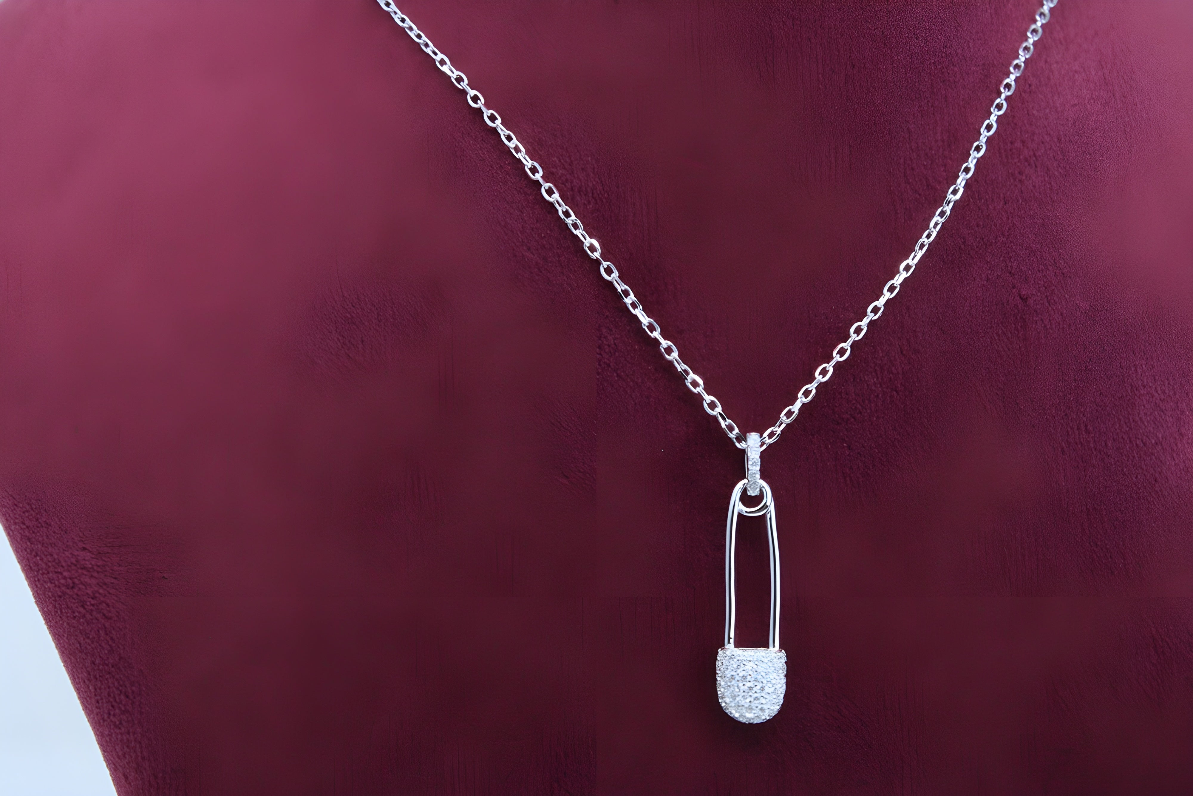 92.5 Sterling Silver Safety Pin Pendant with VeeLux Premium Crystal
