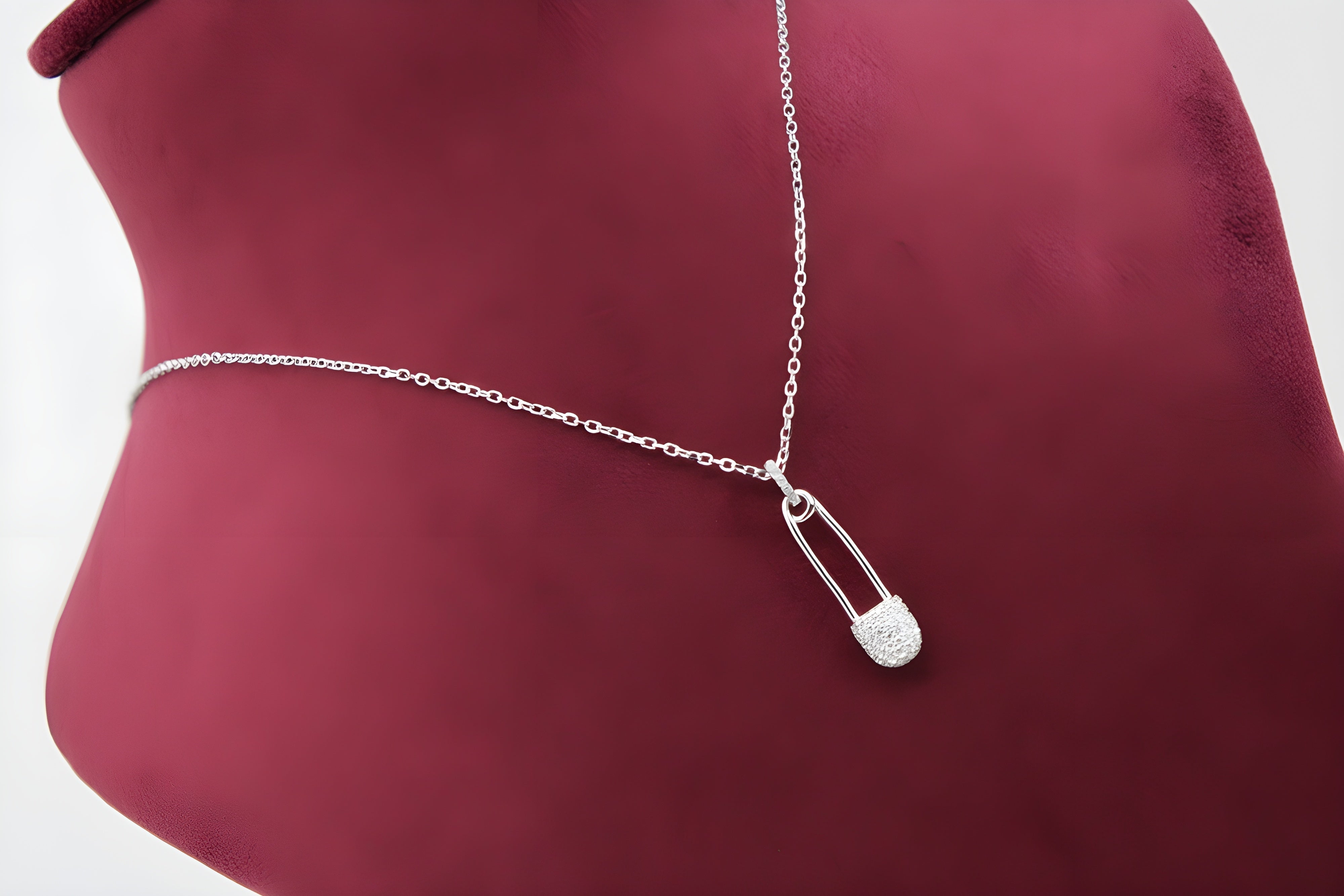92.5 Sterling Silver Safety Pin Pendant with VeeLux Premium Crystal