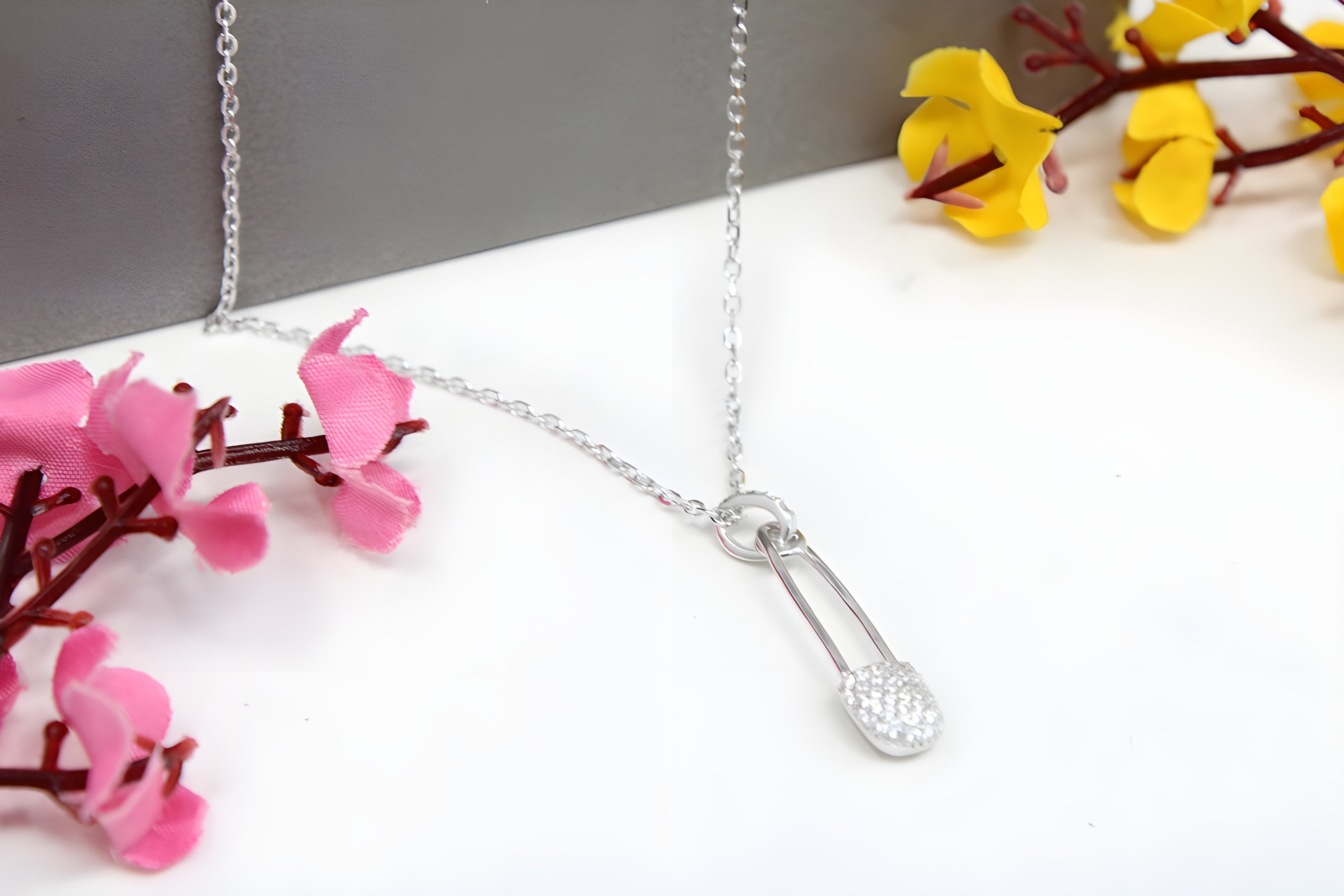 92.5 Sterling Silver Safety Pin Pendant with VeeLux Premium Crystal