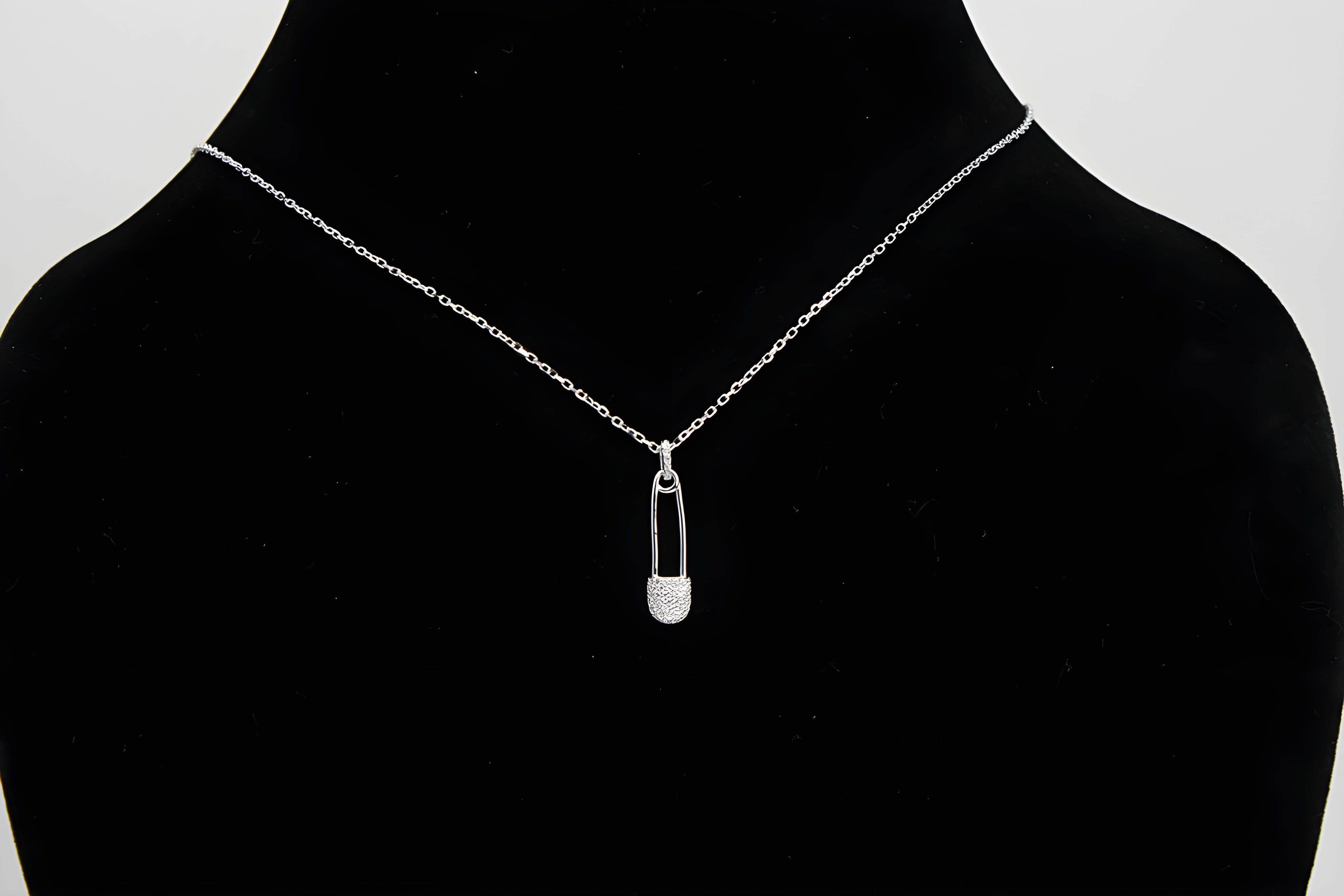 92.5 Sterling Silver Safety Pin Pendant with VeeLux Premium Crystal