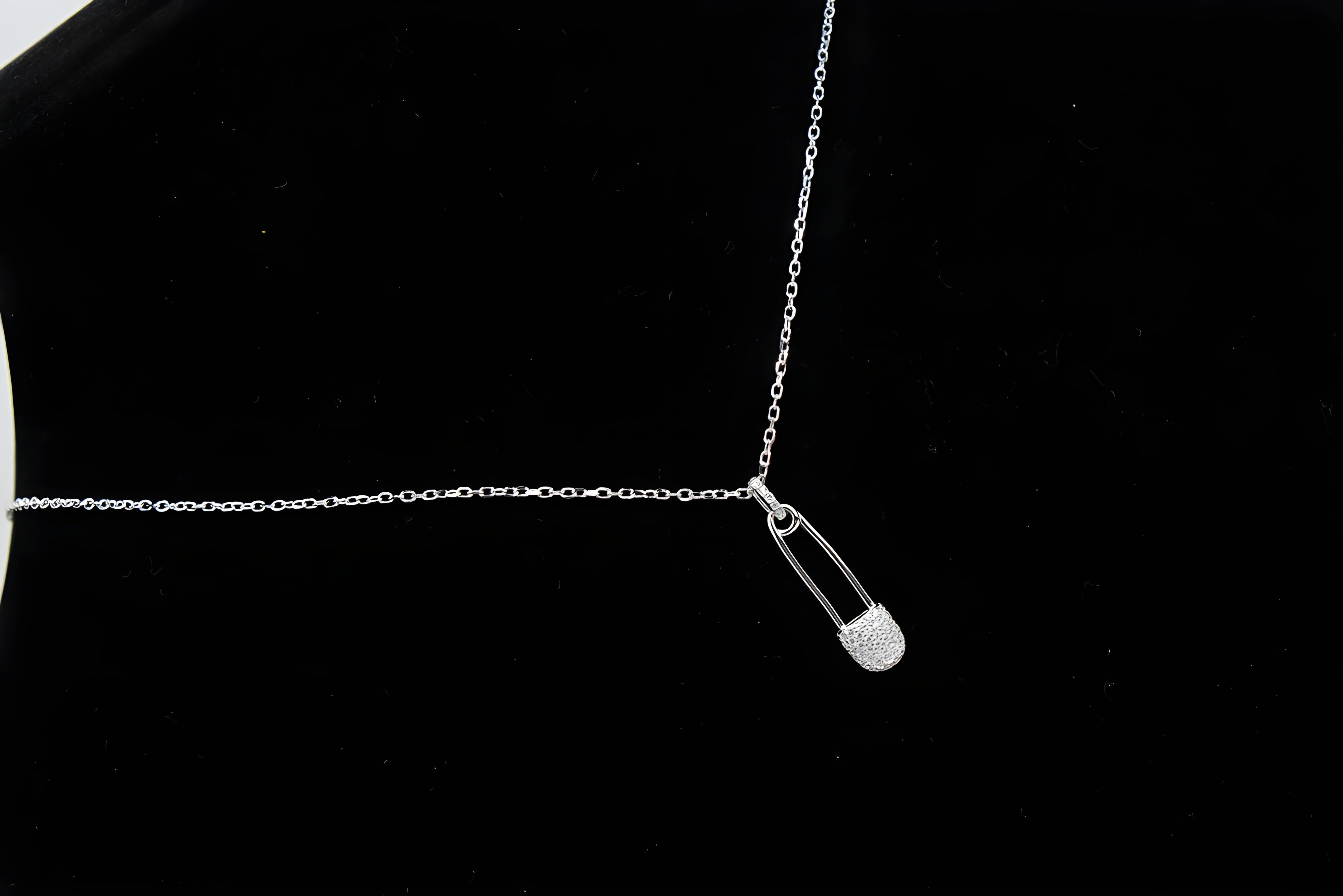 92.5 Sterling Silver Safety Pin Pendant with VeeLux Premium Crystal