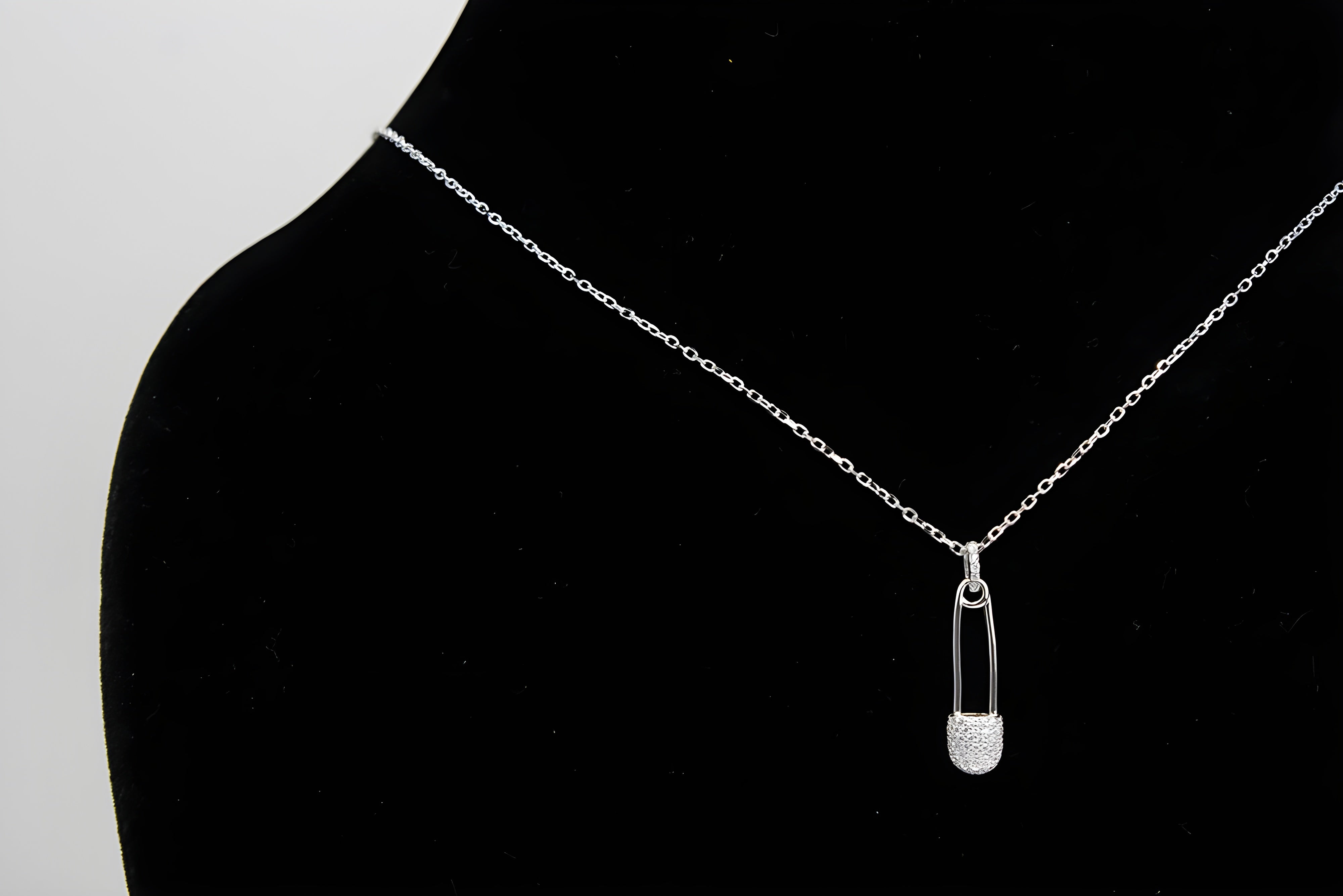 92.5 Sterling Silver Safety Pin Pendant with VeeLux Premium Crystal