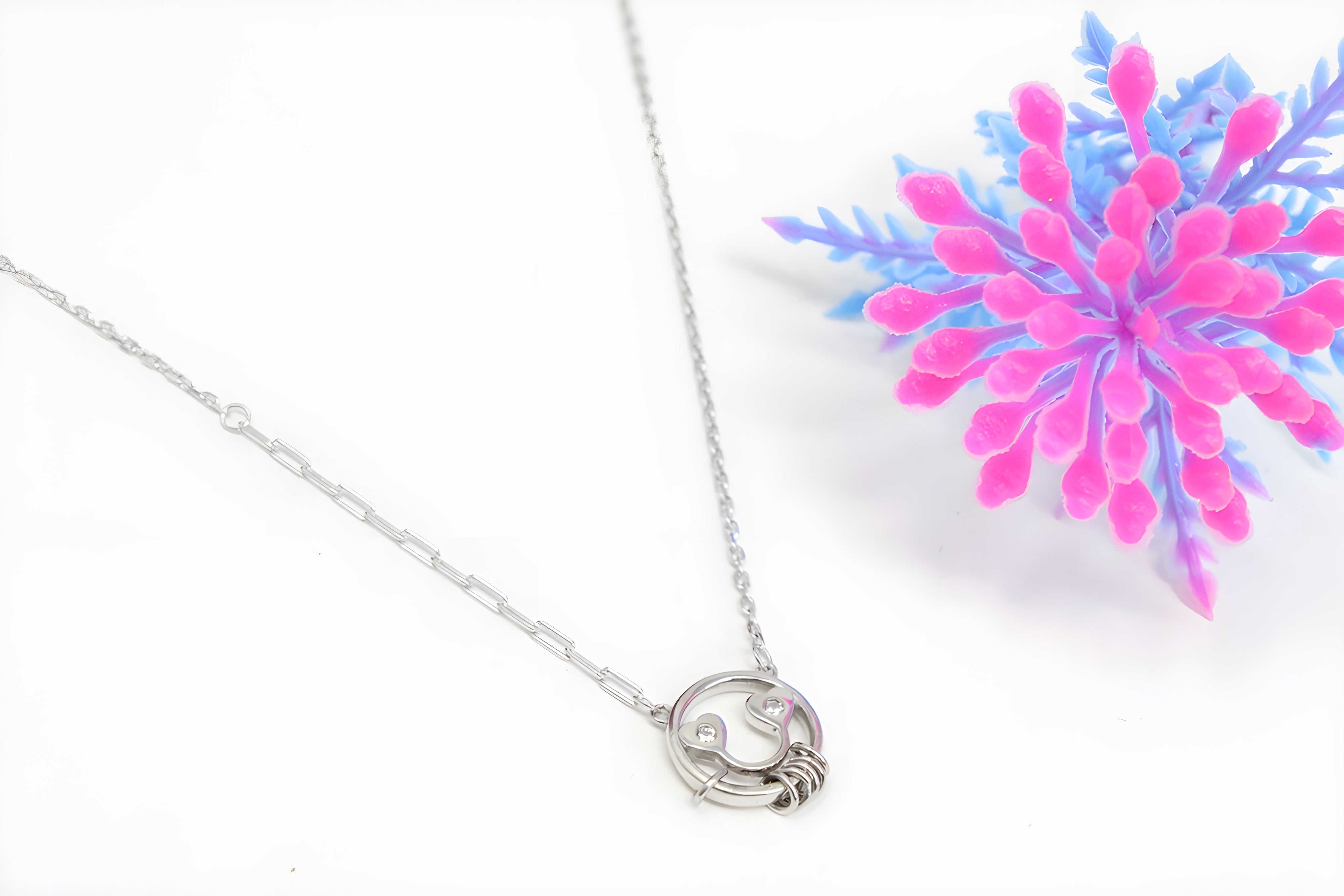 92.5 Sterling Silver Smile Face Pendant with VeeLux Premium Crystal