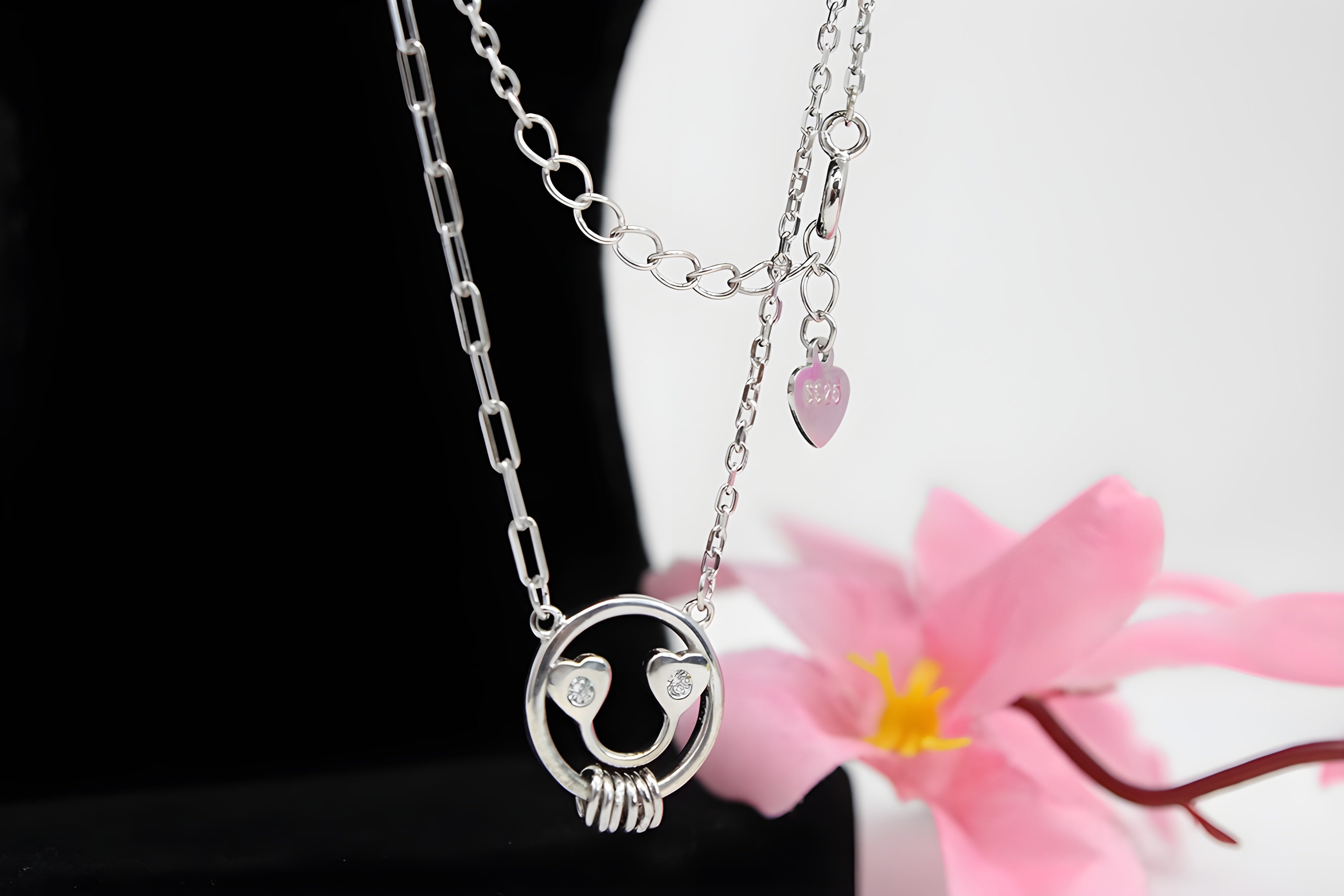 92.5 Sterling Silver Smile Face Pendant with VeeLux Premium Crystal
