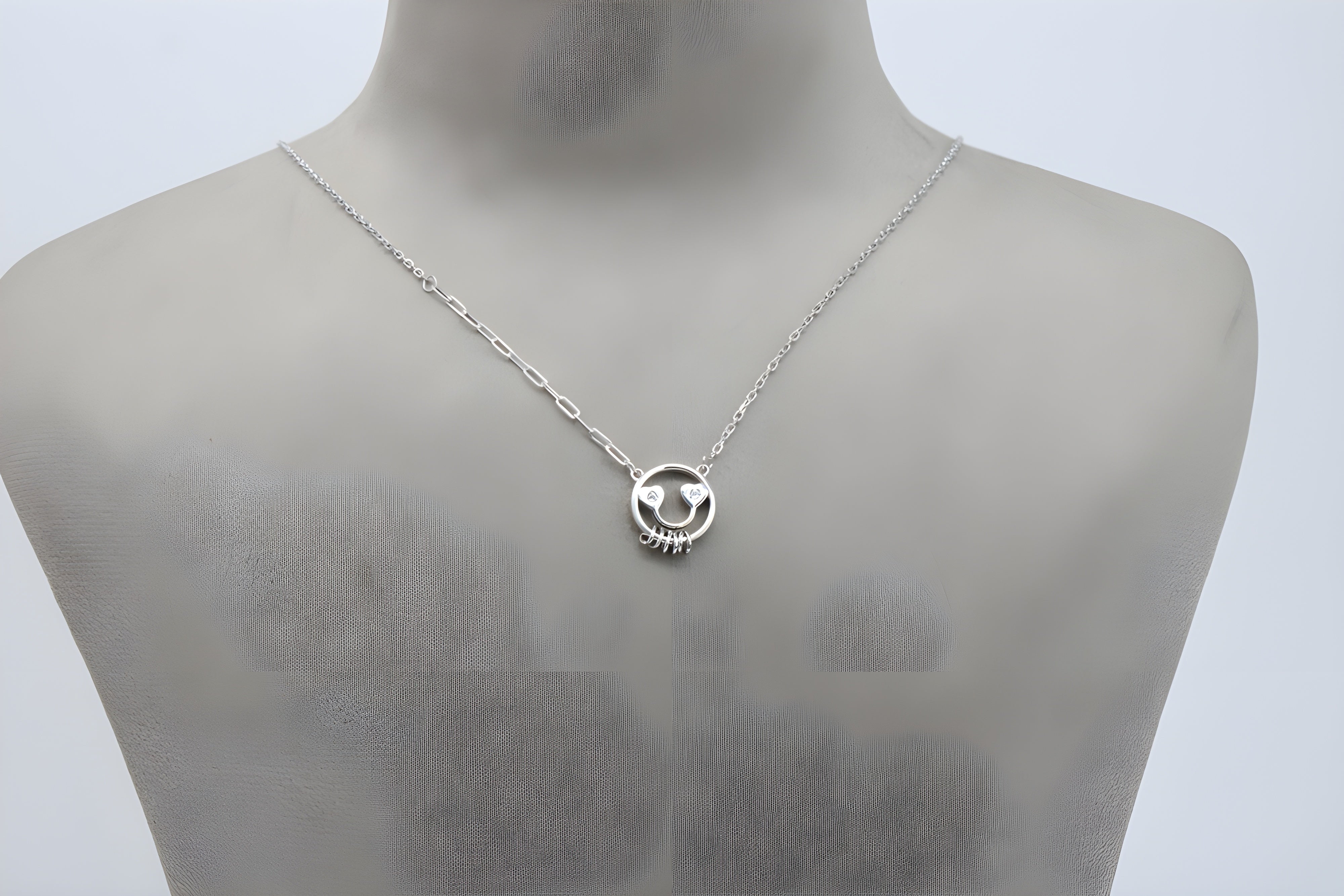 92.5 Sterling Silver Smile Face Pendant with VeeLux Premium Crystal