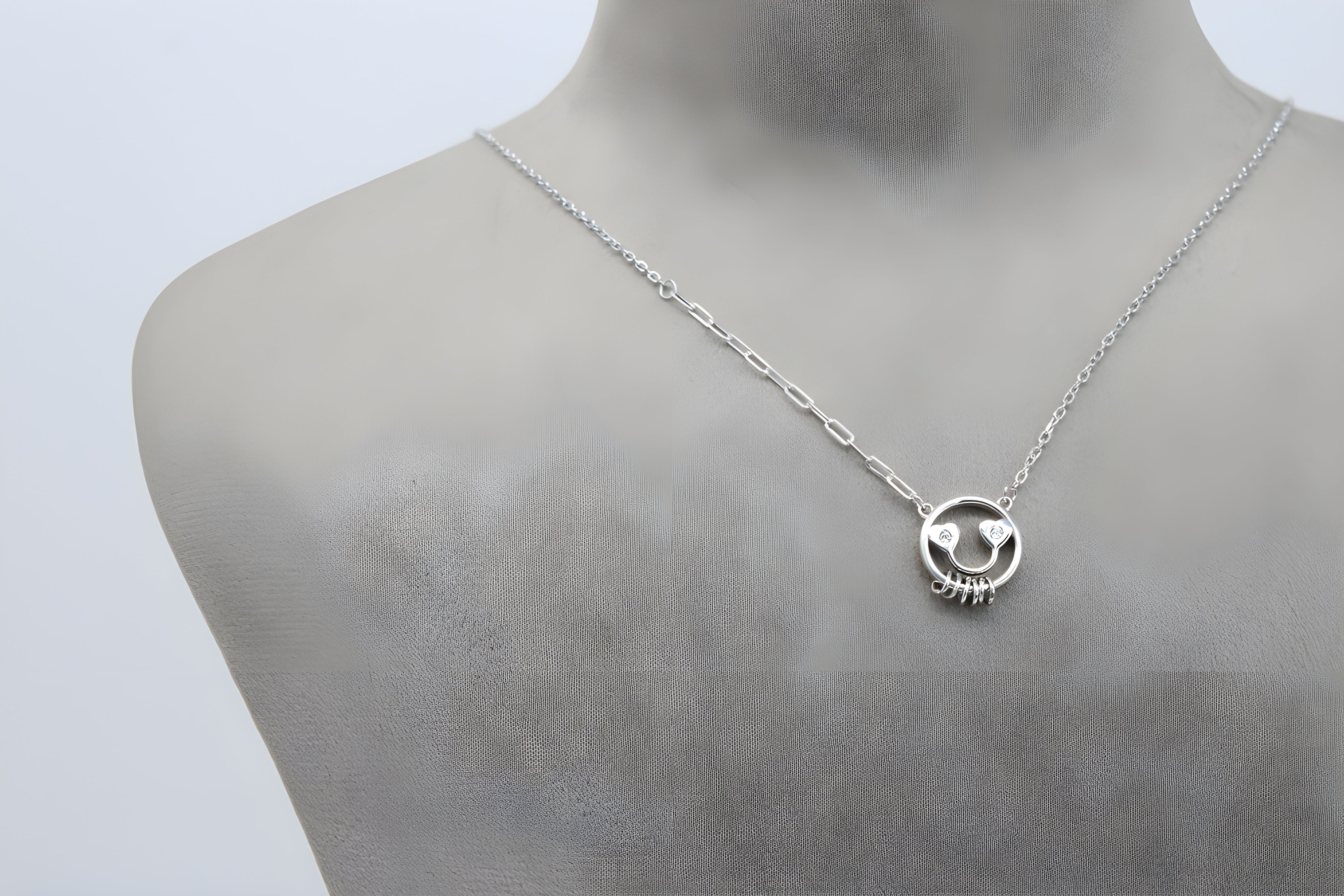 92.5 Sterling Silver Smile Face Pendant with VeeLux Premium Crystal