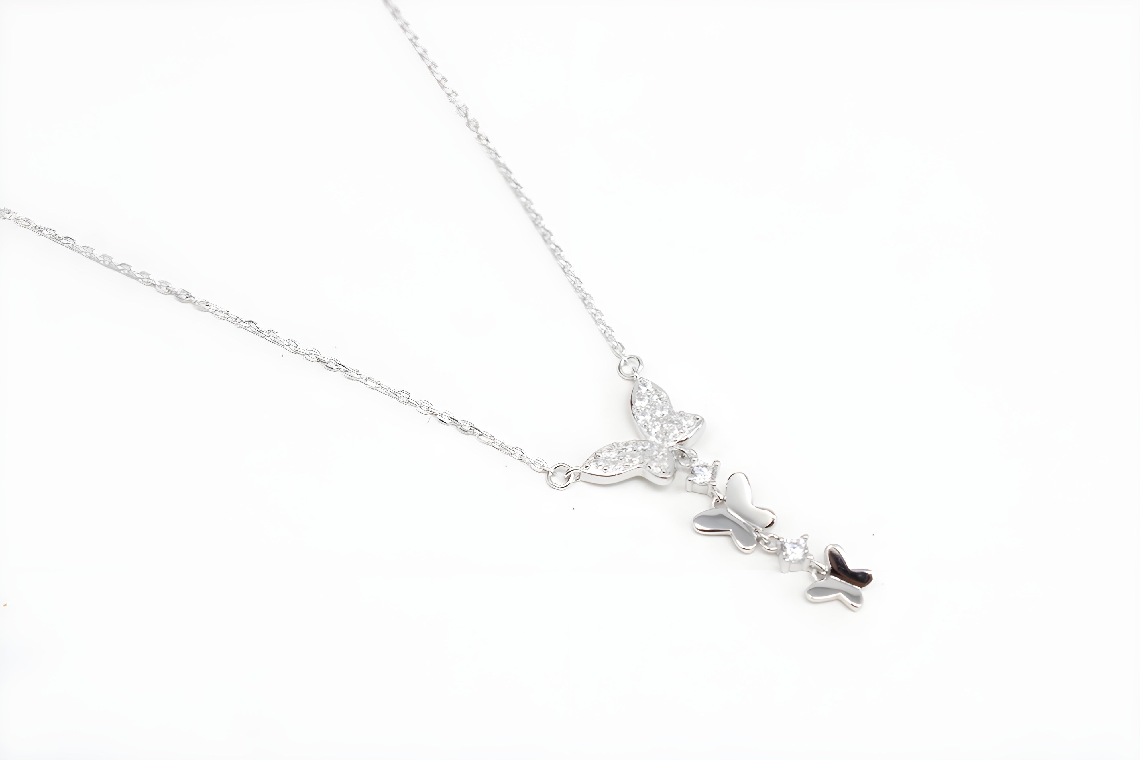 92.5 Sterling Silver Three Butterfly Pendant with VeeLux Premium Crystal