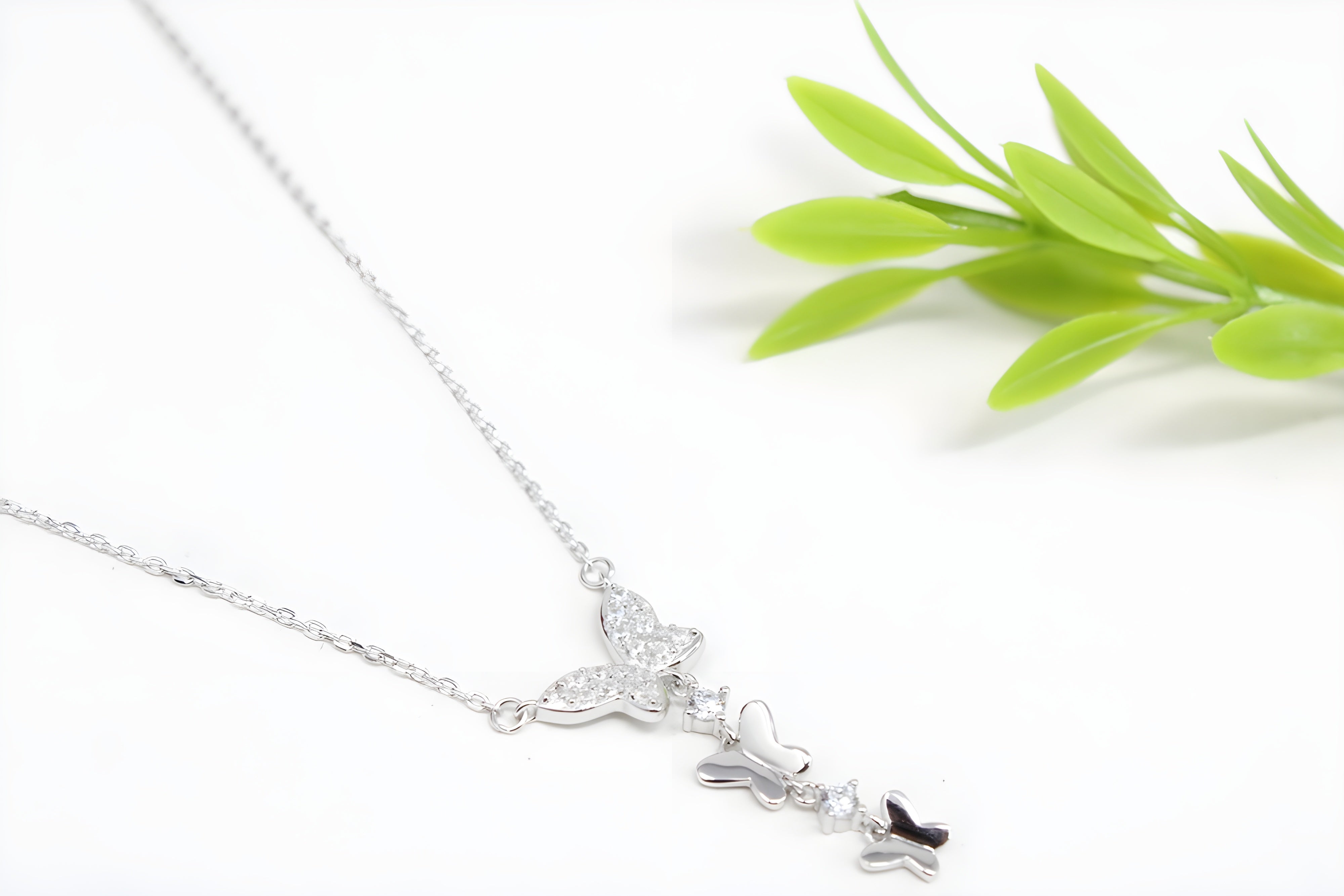 92.5 Sterling Silver Three Butterfly Pendant with VeeLux Premium Crystal