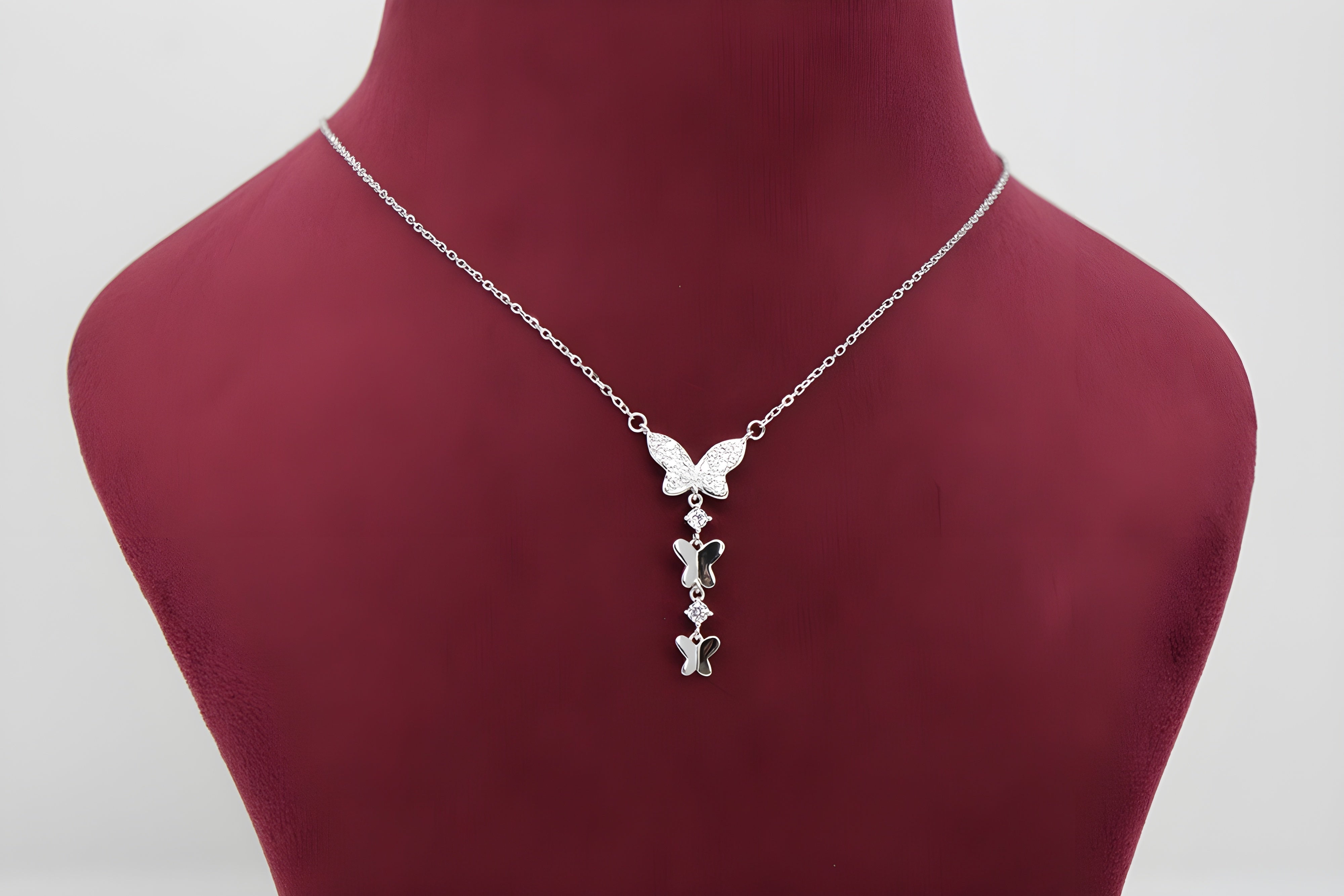 92.5 Sterling Silver Three Butterfly Pendant with VeeLux Premium Crystal