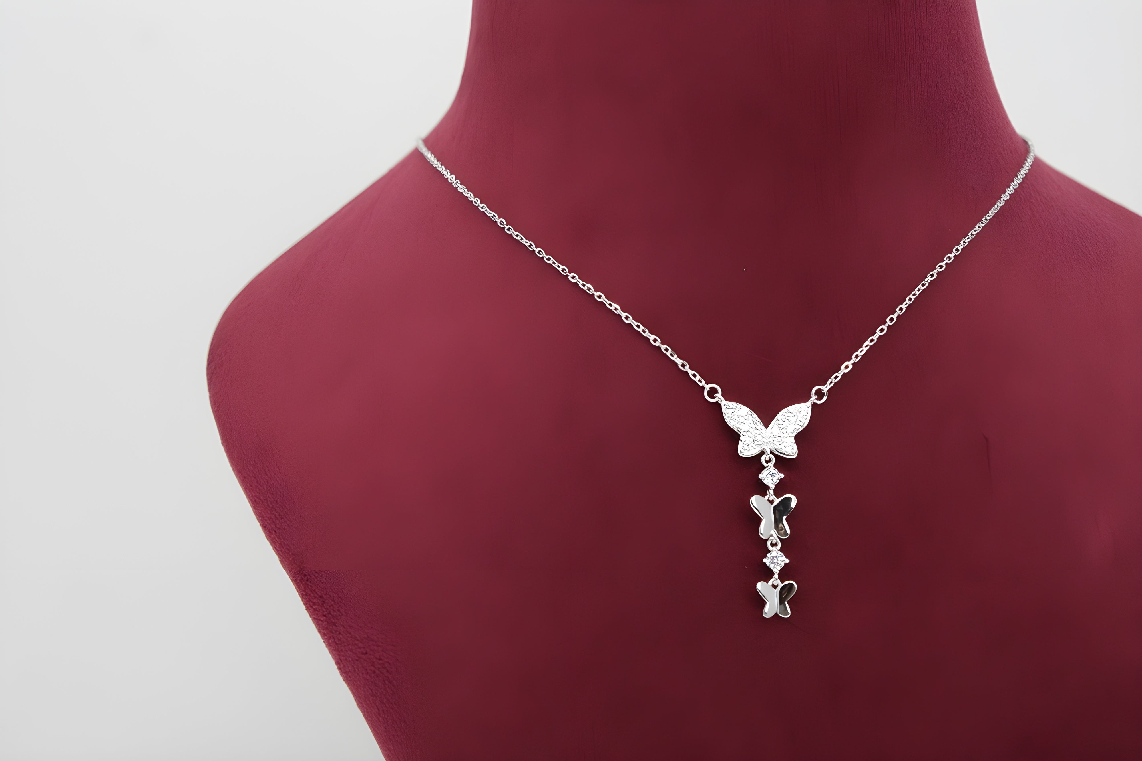 92.5 Sterling Silver Three Butterfly Pendant with VeeLux Premium Crystal