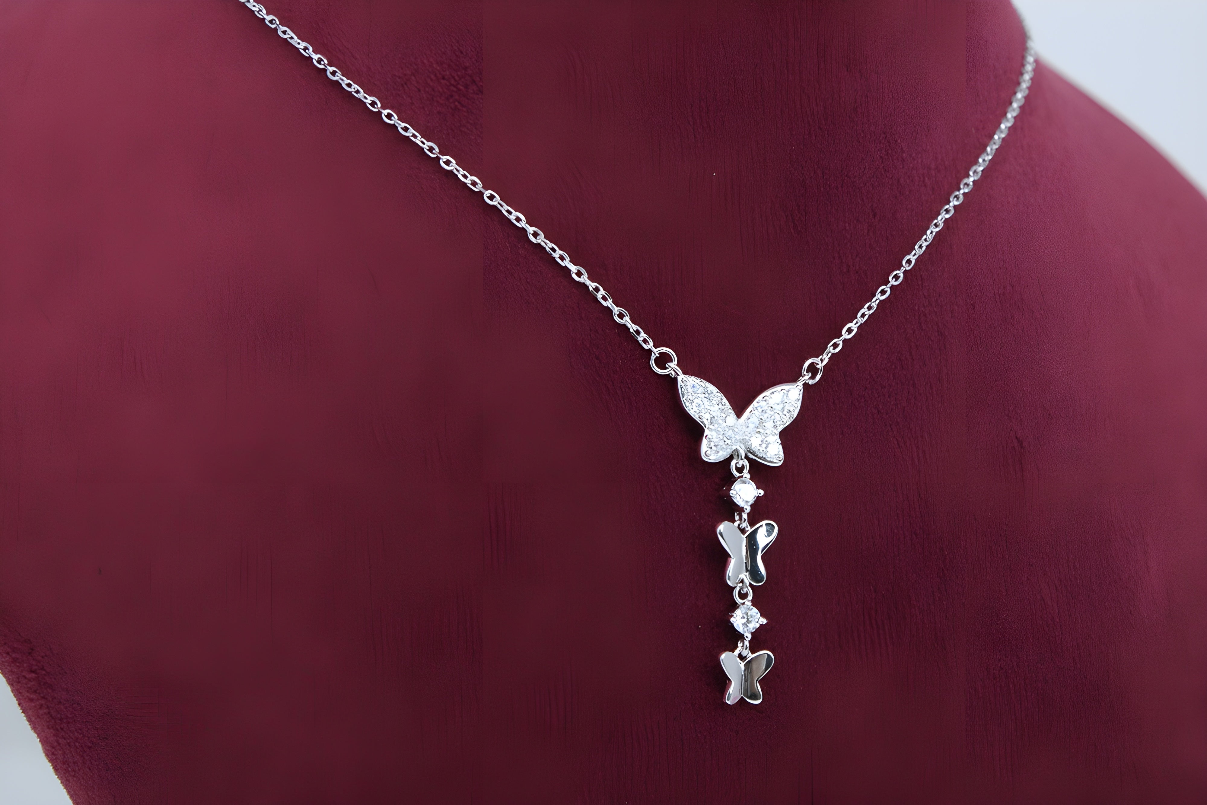 92.5 Sterling Silver Three Butterfly Pendant with VeeLux Premium Crystal