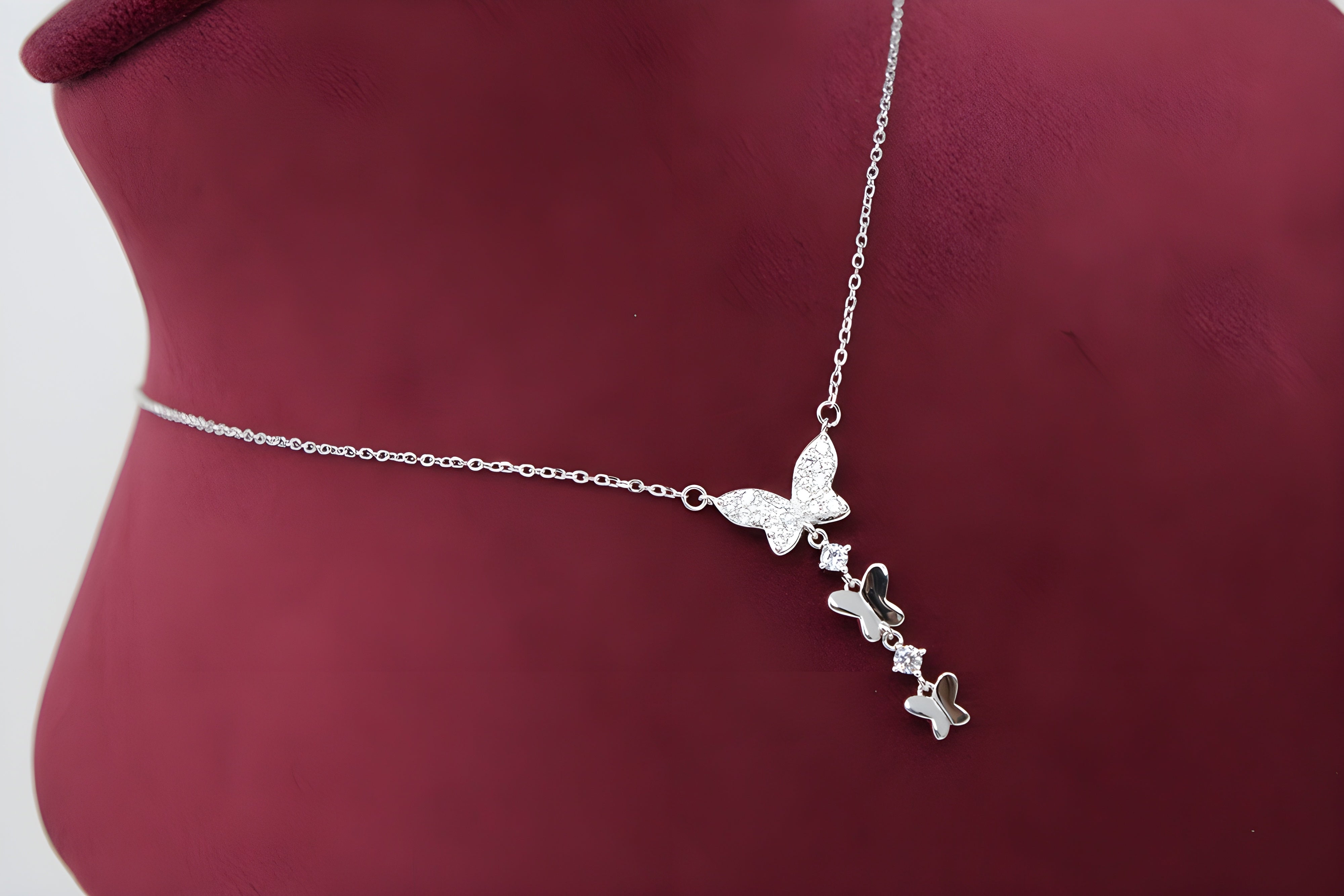 92.5 Sterling Silver Three Butterfly Pendant with VeeLux Premium Crystal