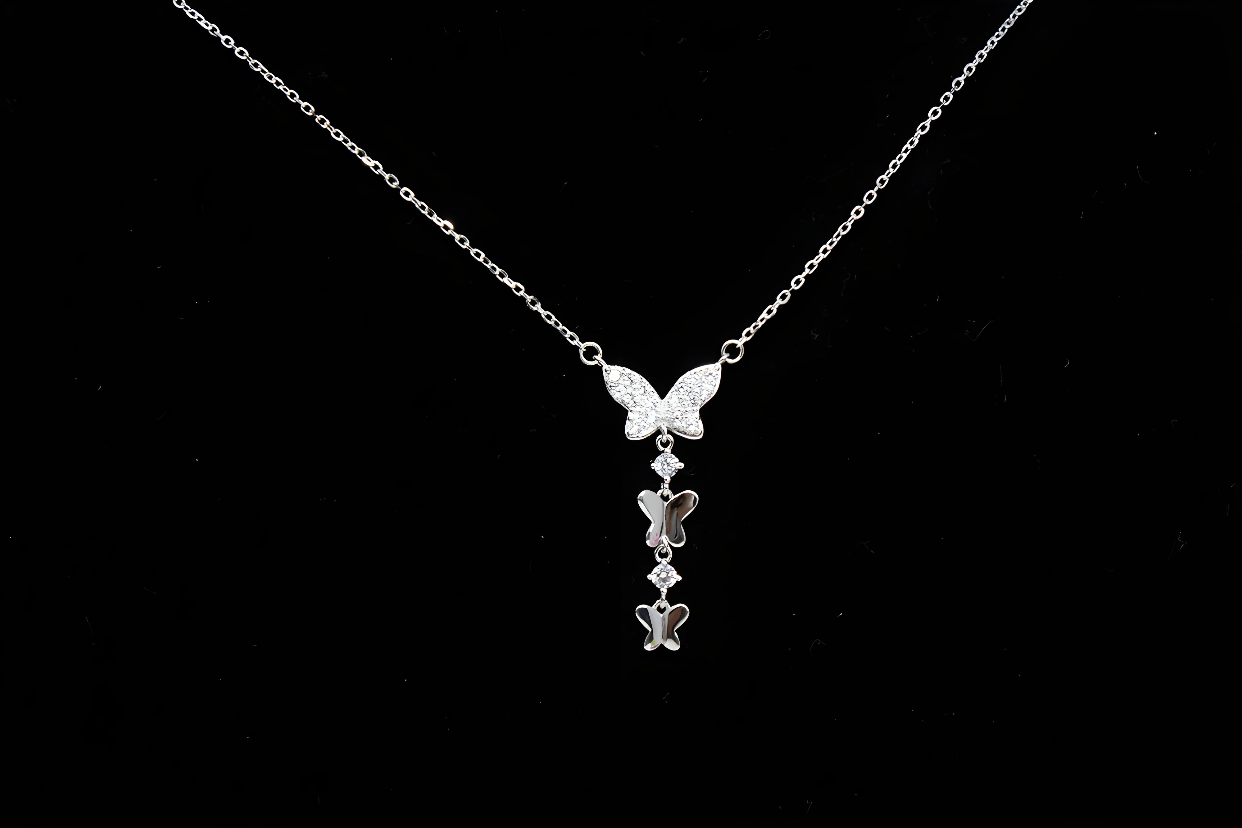 92.5 Sterling Silver Three Butterfly Pendant with VeeLux Premium Crystal