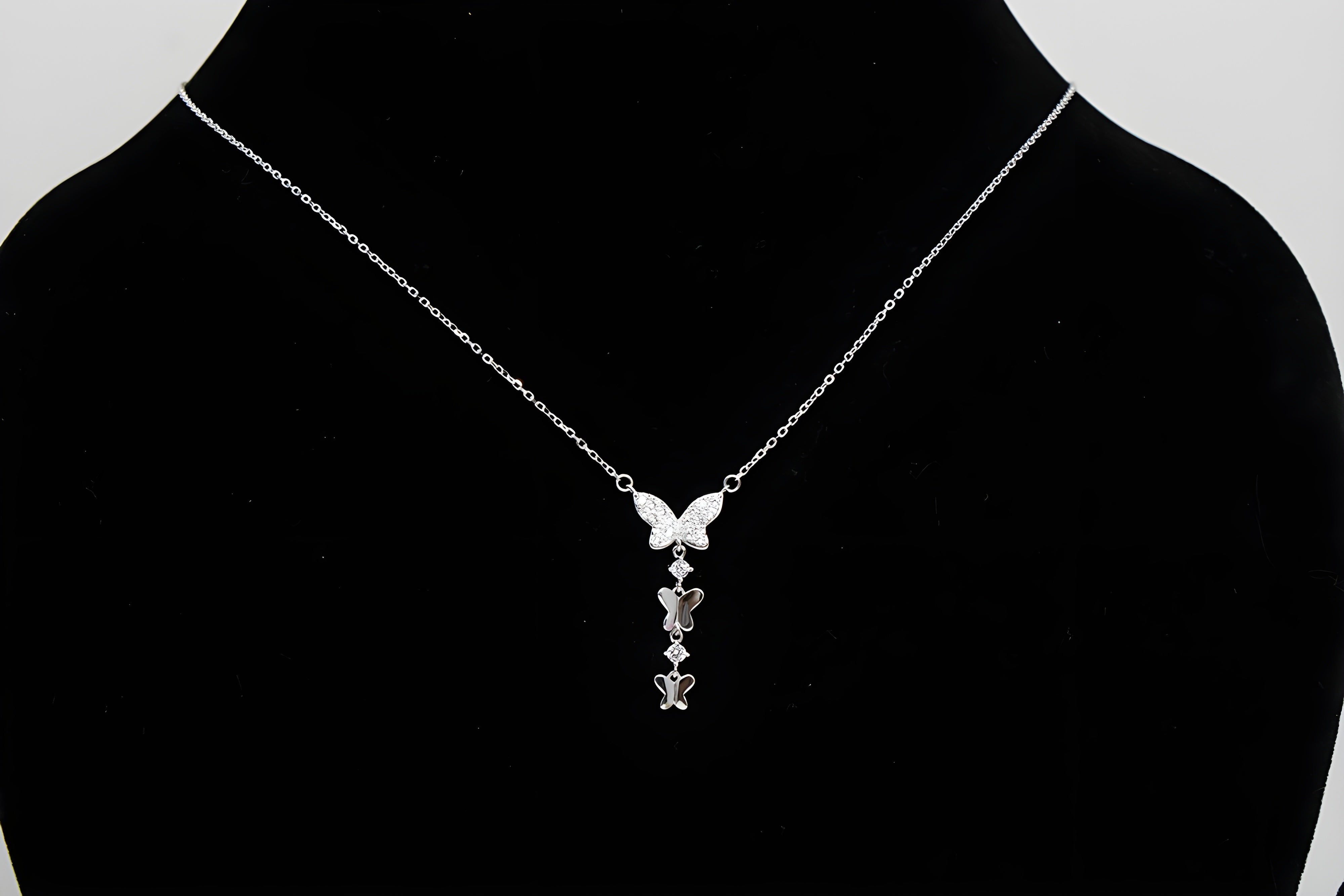 92.5 Sterling Silver Three Butterfly Pendant with VeeLux Premium Crystal
