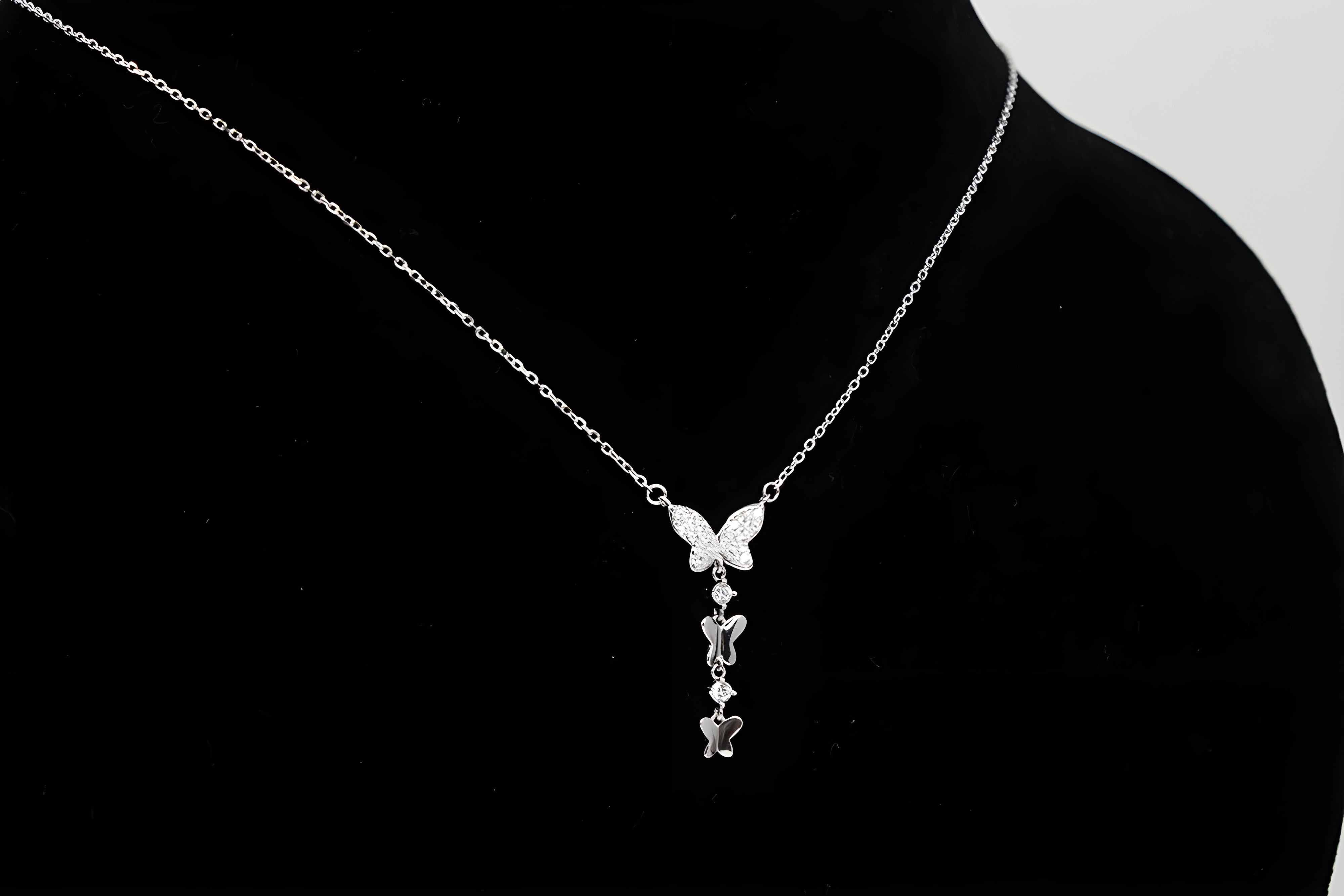 92.5 Sterling Silver Three Butterfly Pendant with VeeLux Premium Crystal