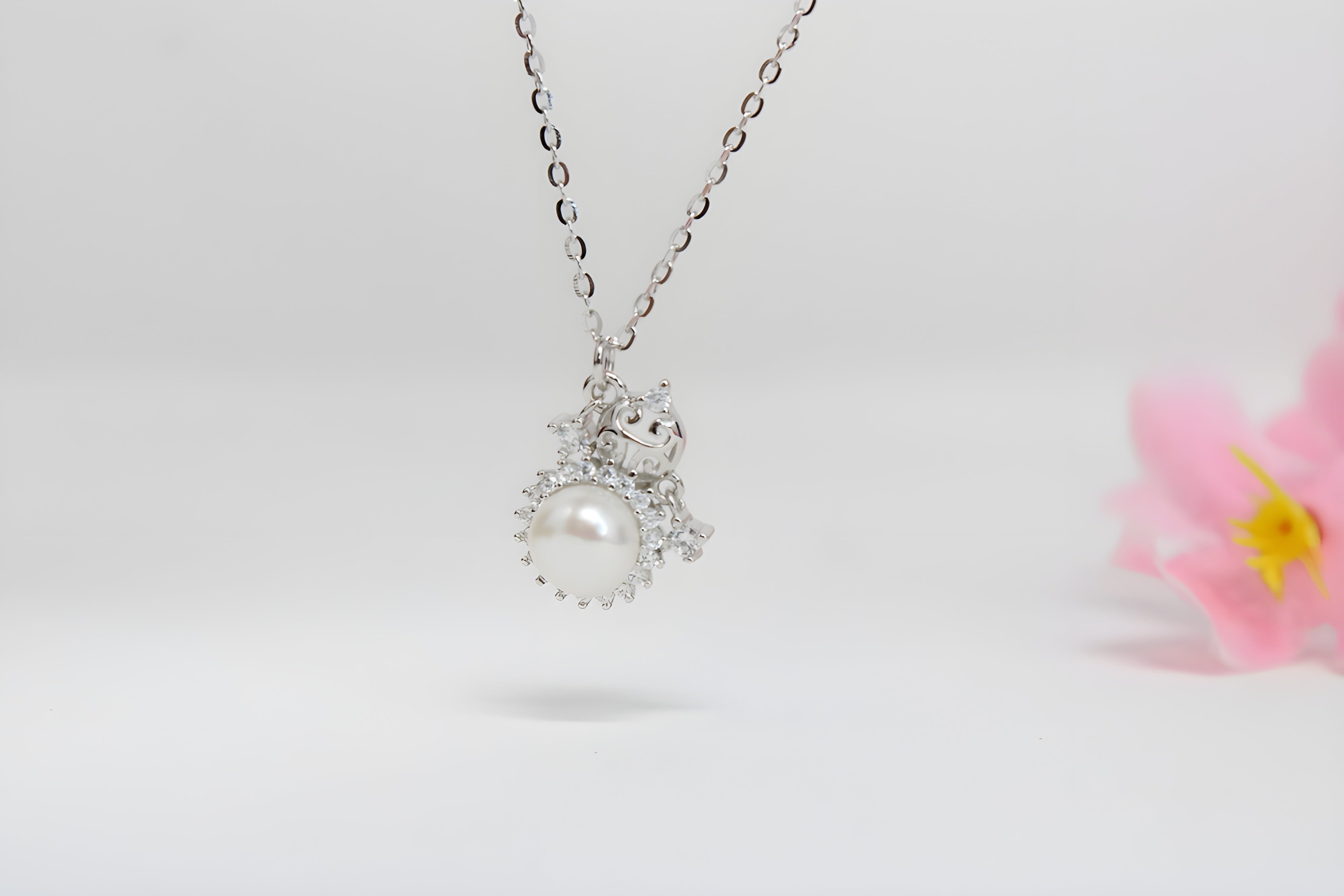 Pearl Adorned Circular Pendant with VeeLux Premium Crystal