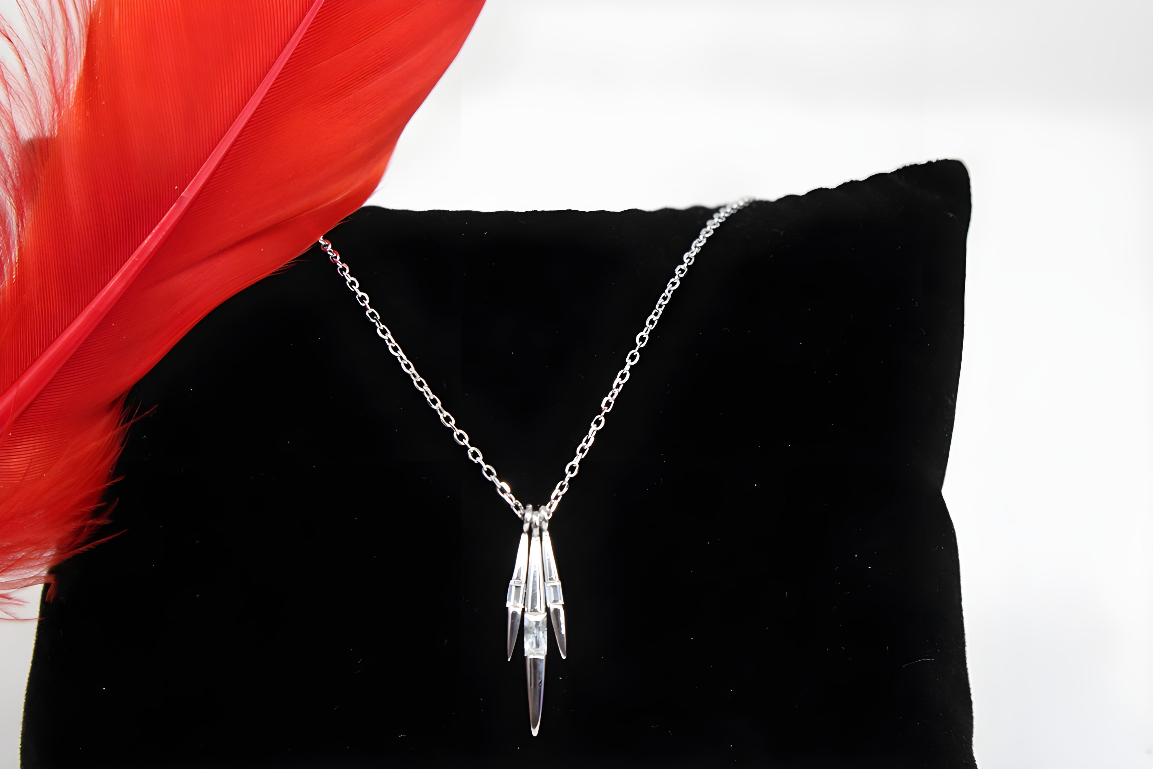 VeeLux Premium Crystal Tri-Line Pendant in Sterling Silver