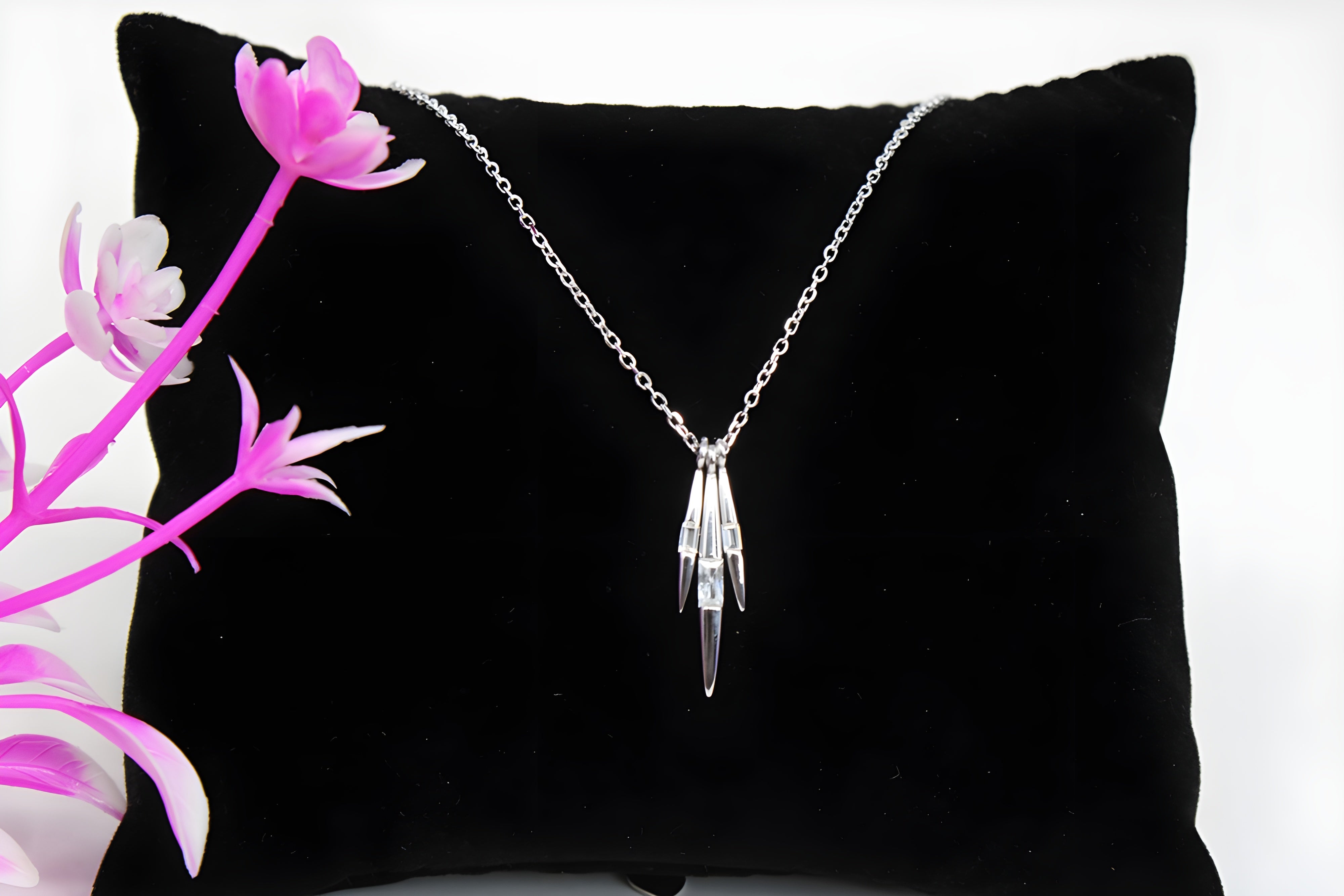 VeeLux Premium Crystal Tri-Line Pendant in Sterling Silver