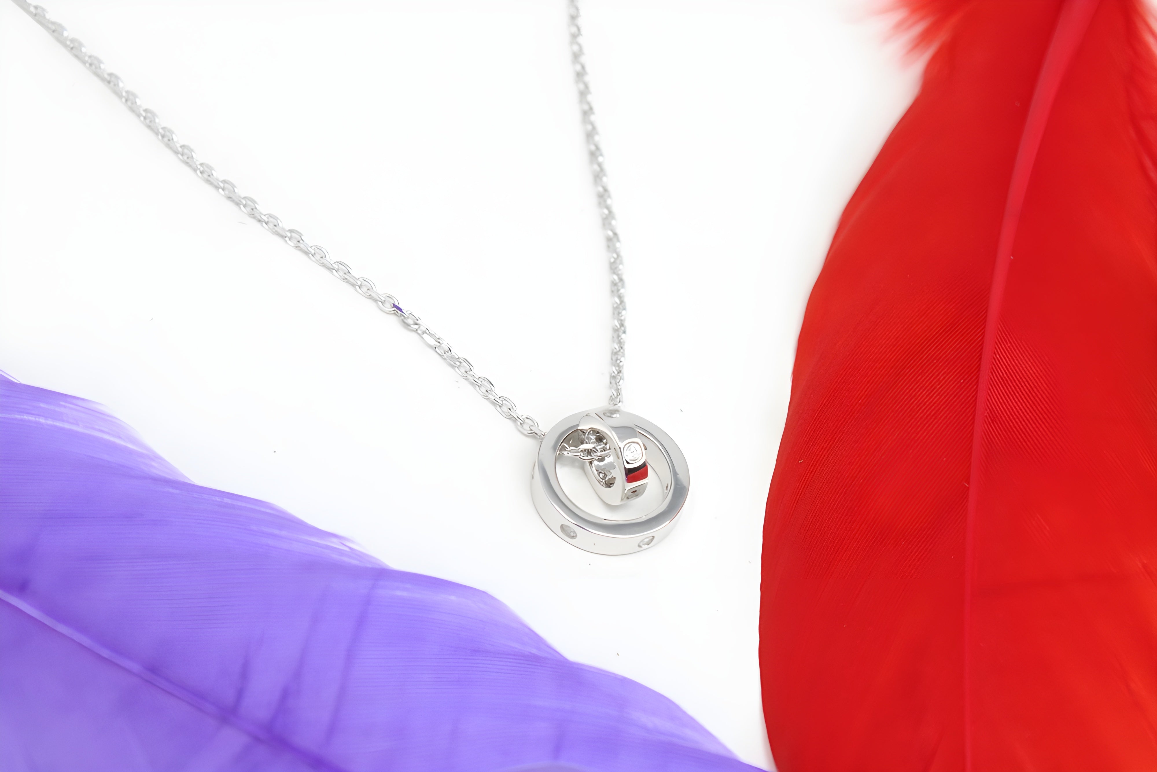 Sterling Silver VeeLux Premium Crystal Dual Circular Ring Pendant