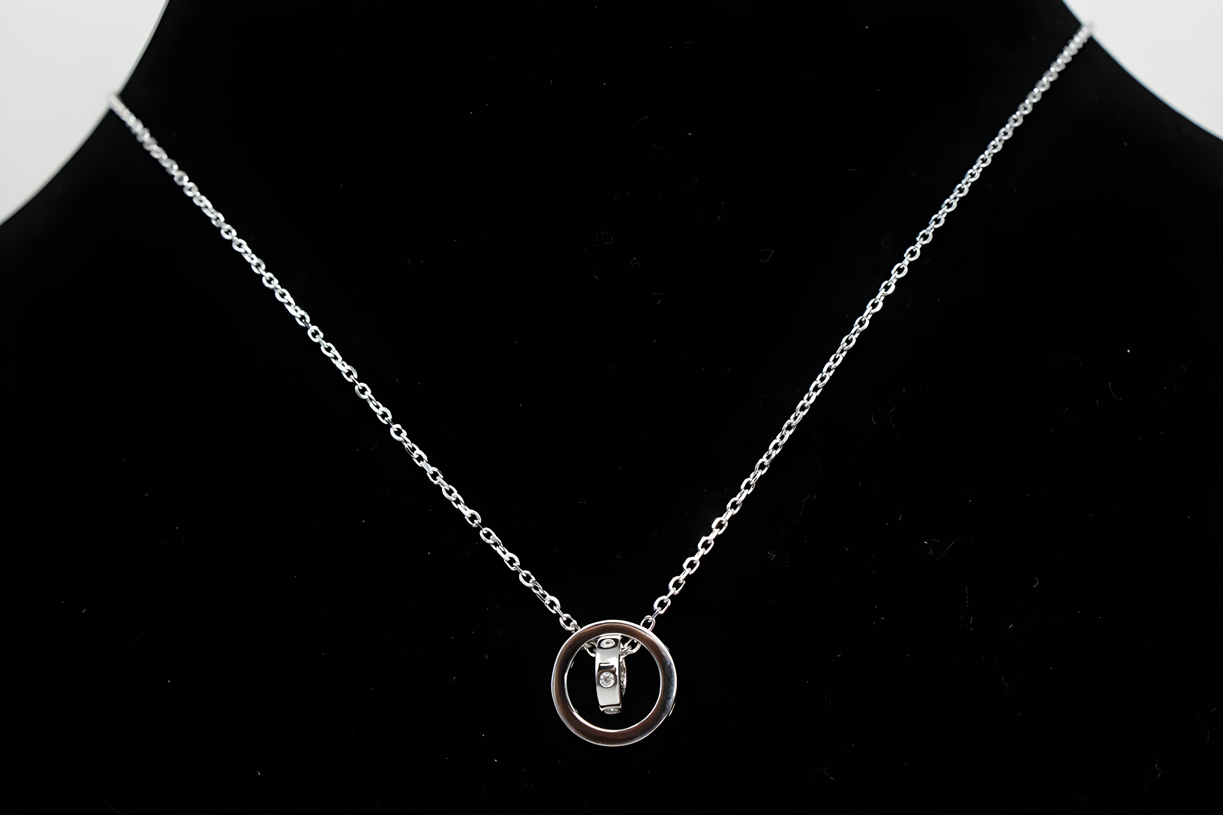 Sterling Silver VeeLux Premium Crystal Dual Circular Ring Pendant