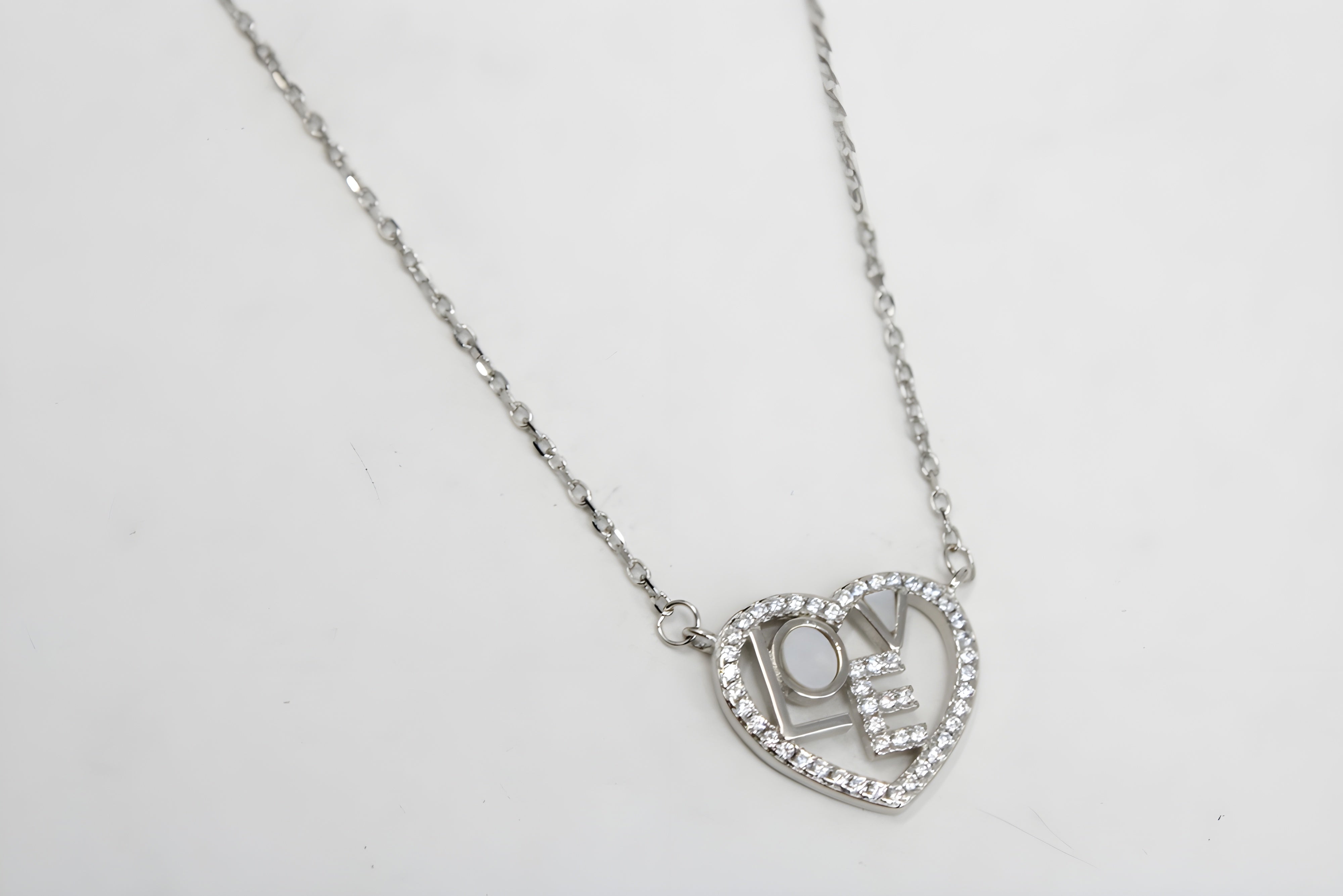 Sterling Silver VeeLux Premium Crystal LOVE Letter Heart Pendant
