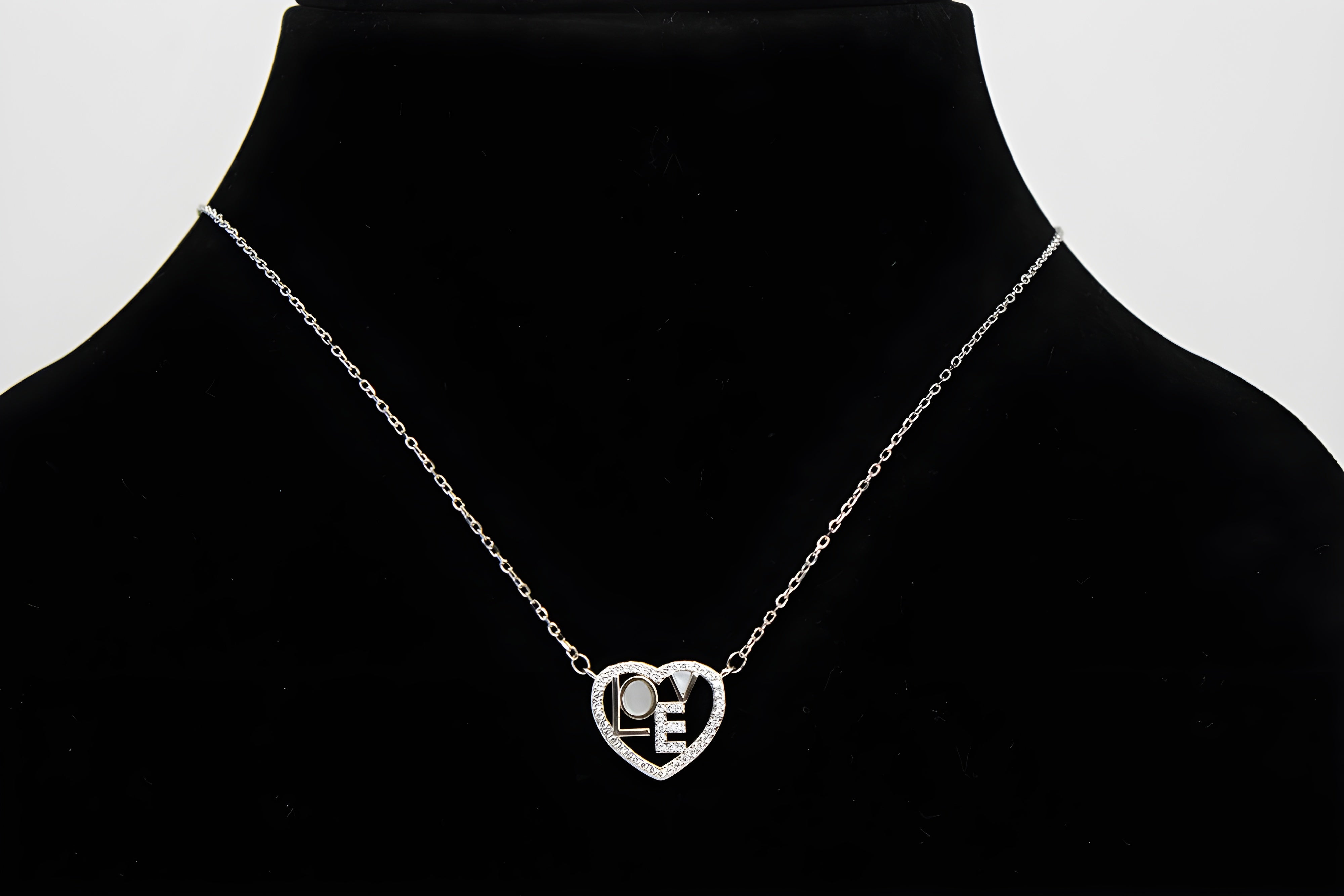 Sterling Silver VeeLux Premium Crystal LOVE Letter Heart Pendant