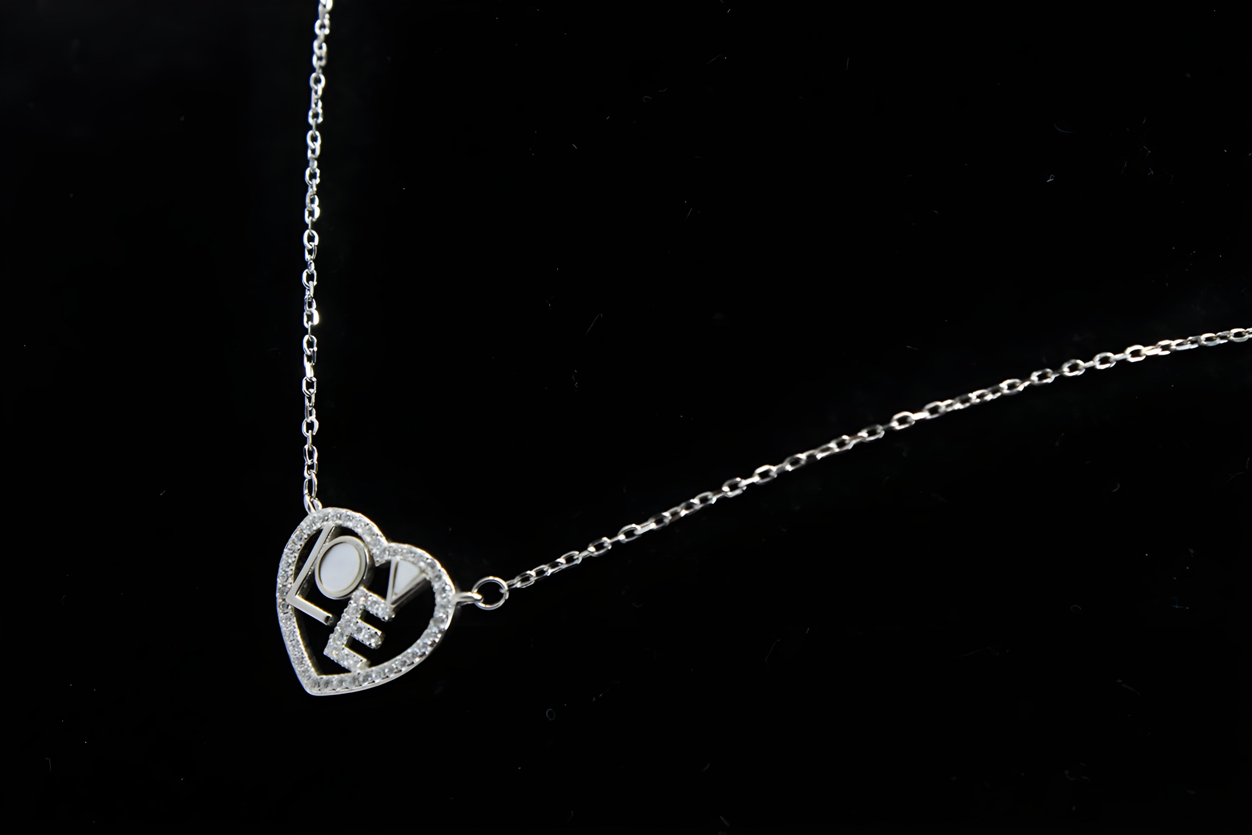 Sterling Silver VeeLux Premium Crystal LOVE Letter Heart Pendant