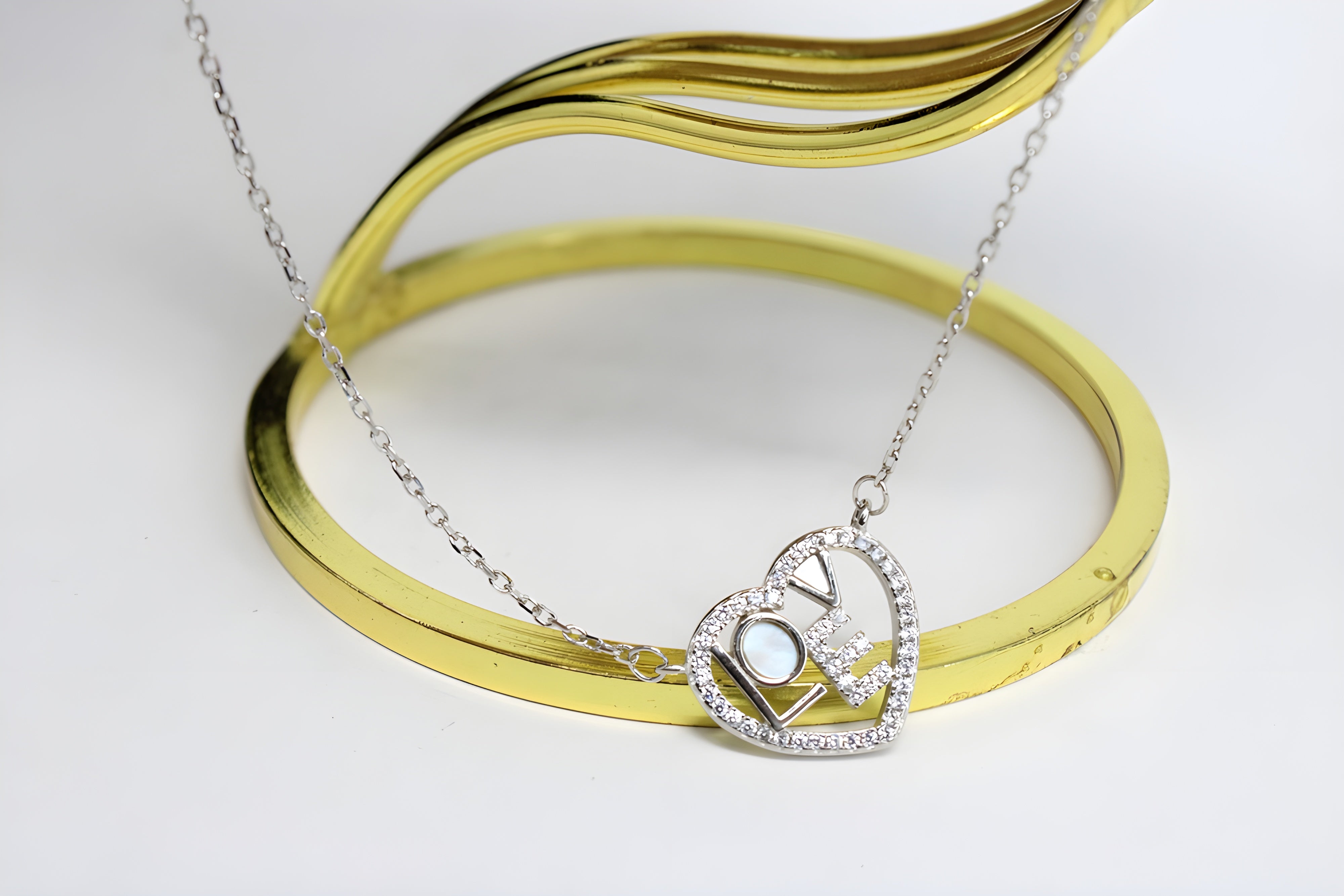 Sterling Silver VeeLux Premium Crystal LOVE Letter Heart Pendant