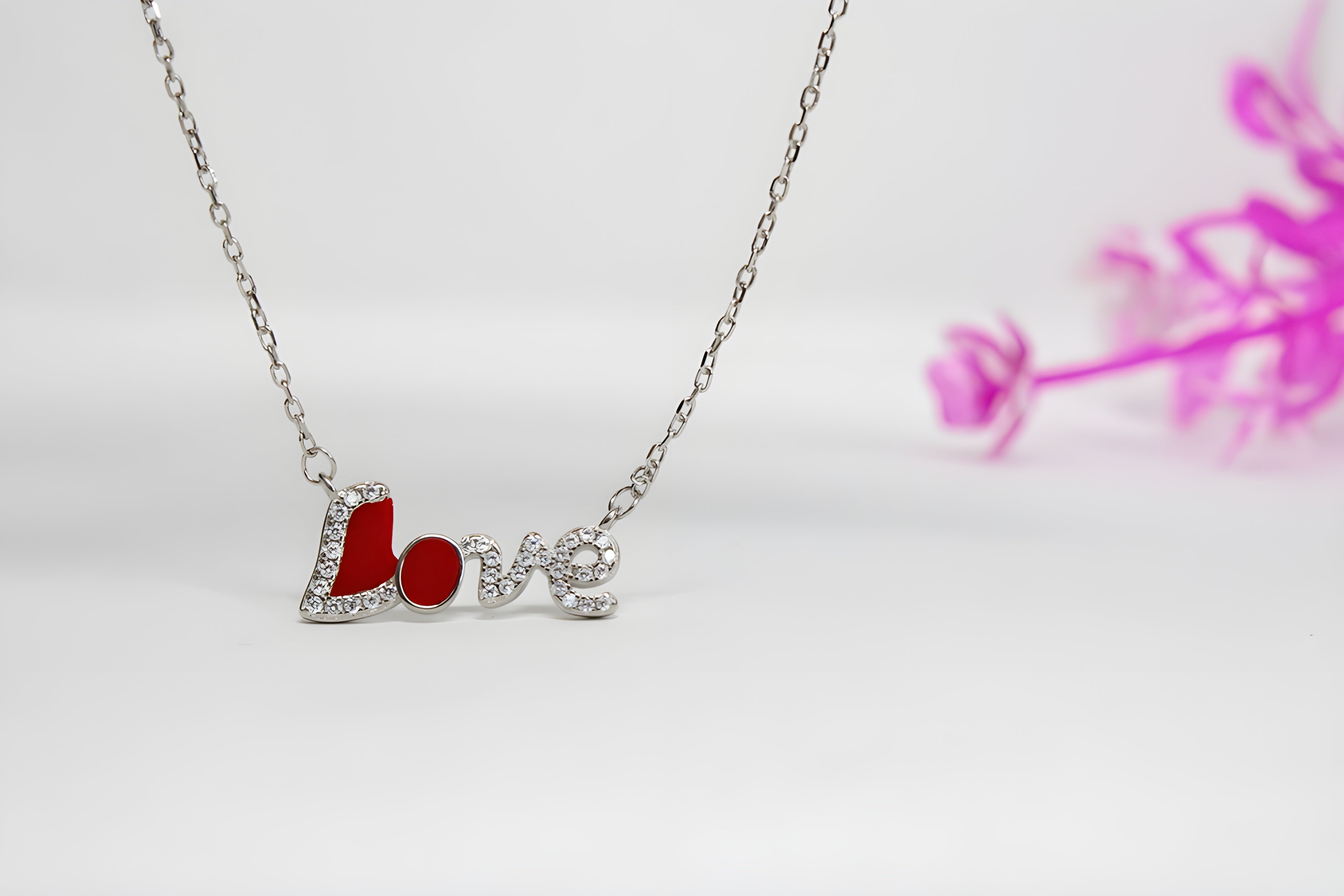 Sterling Silver VeeLux Premium Crystal LOVE Written Pendant