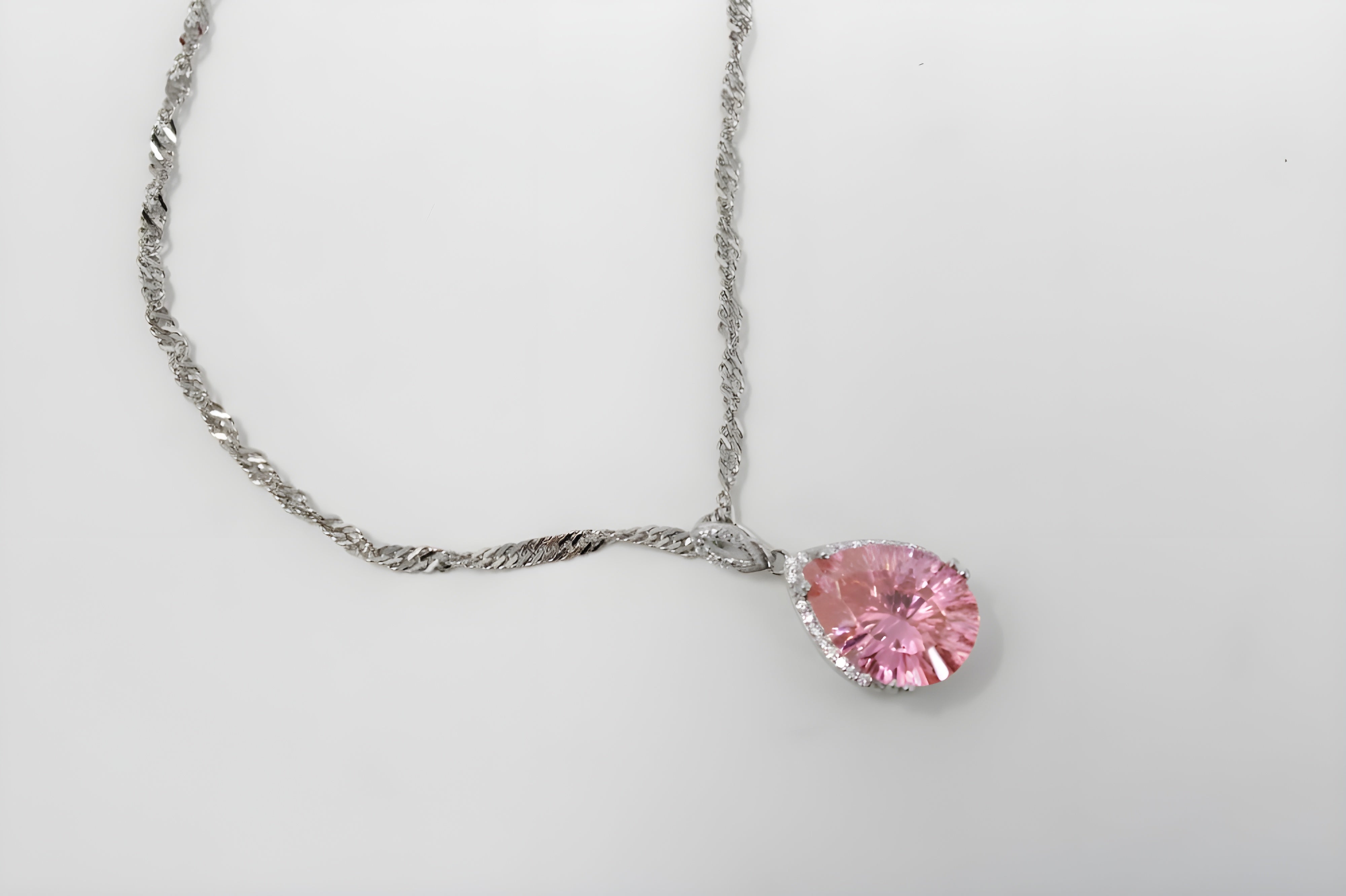 Charming Blush Teardrop Necklace with Twisted Silver Chain