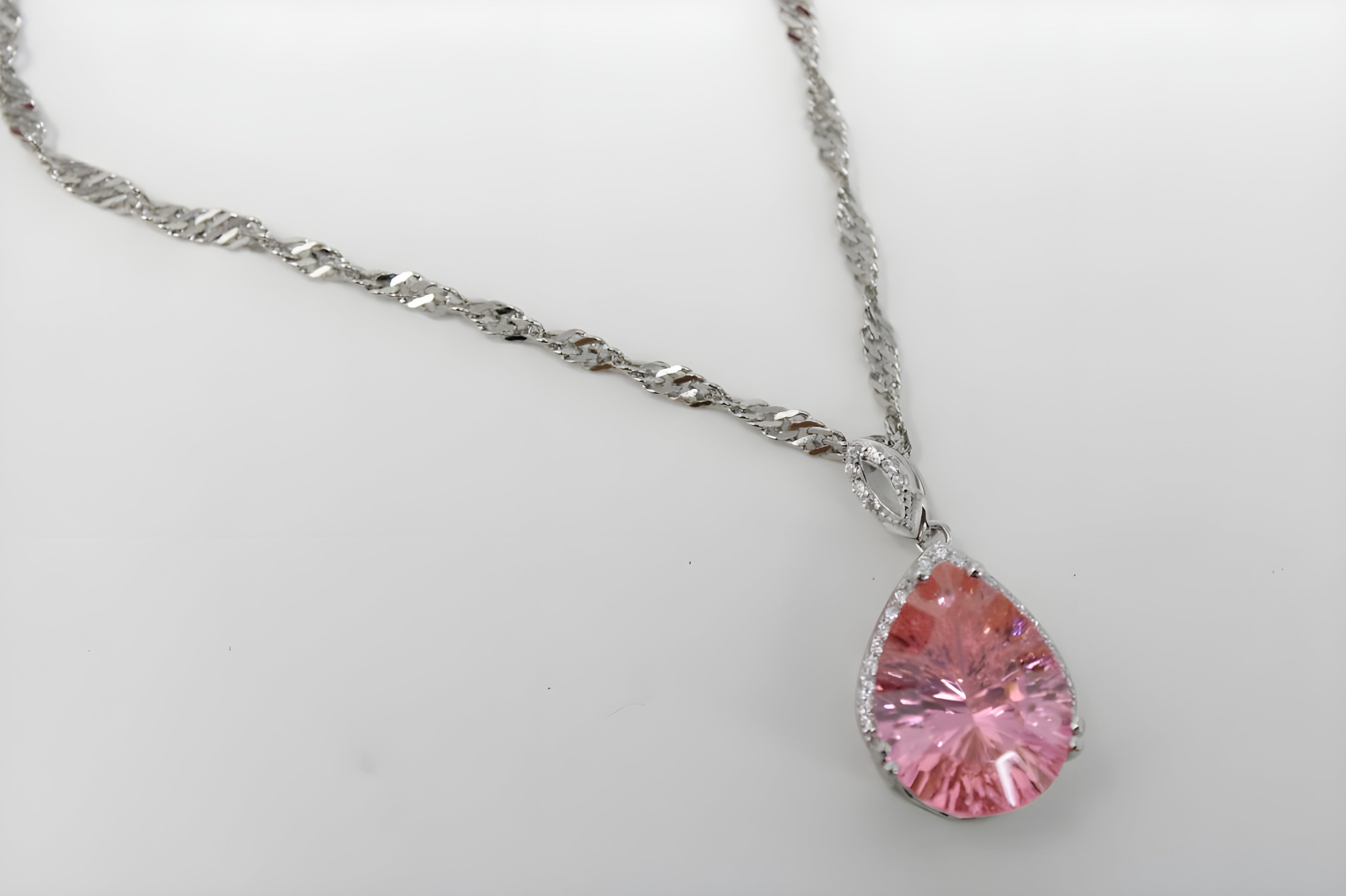 Charming Blush Teardrop Necklace with Twisted Silver Chain