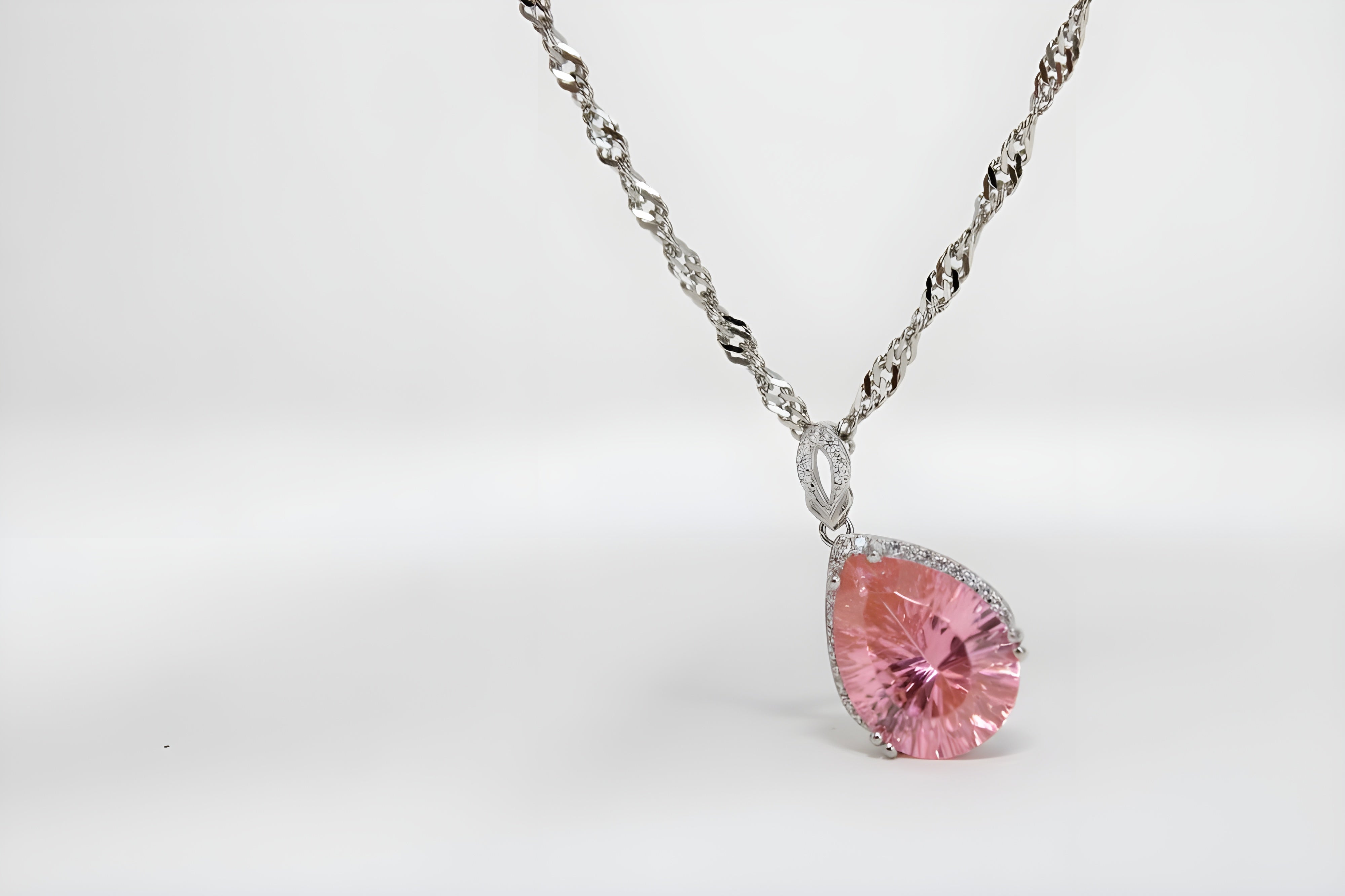 Charming Blush Teardrop Necklace with Twisted Silver Chain