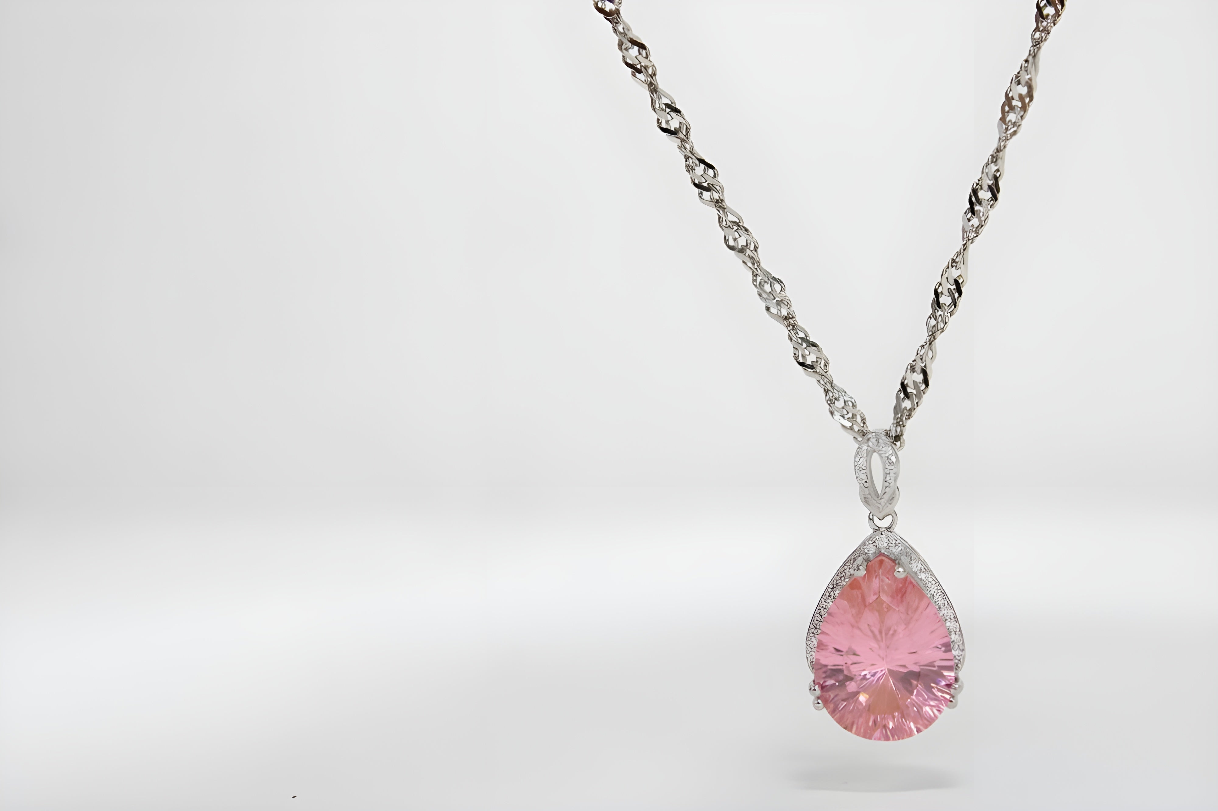 Charming Blush Teardrop Necklace with Twisted Silver Chain