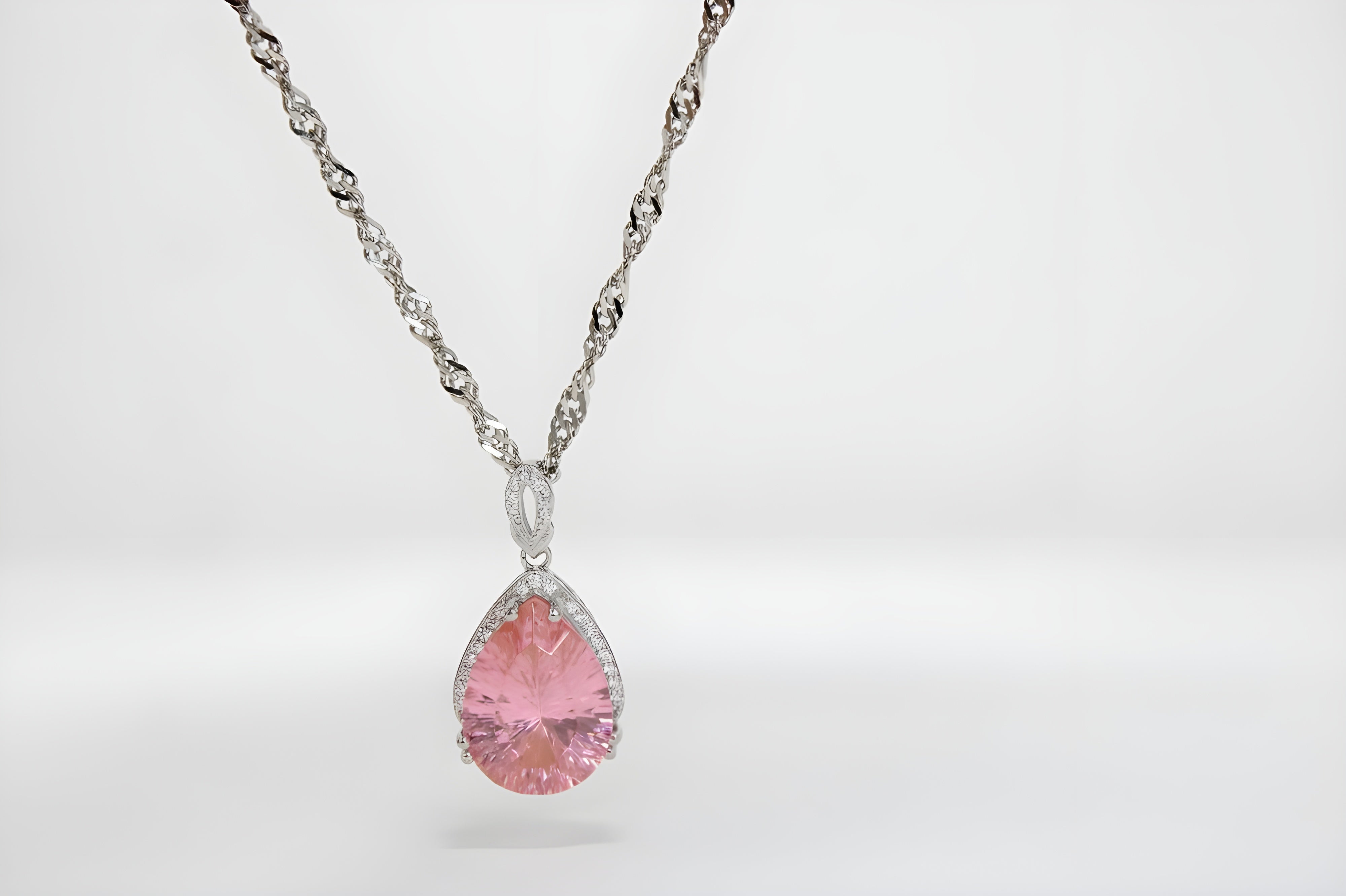 Charming Blush Teardrop Necklace with Twisted Silver Chain