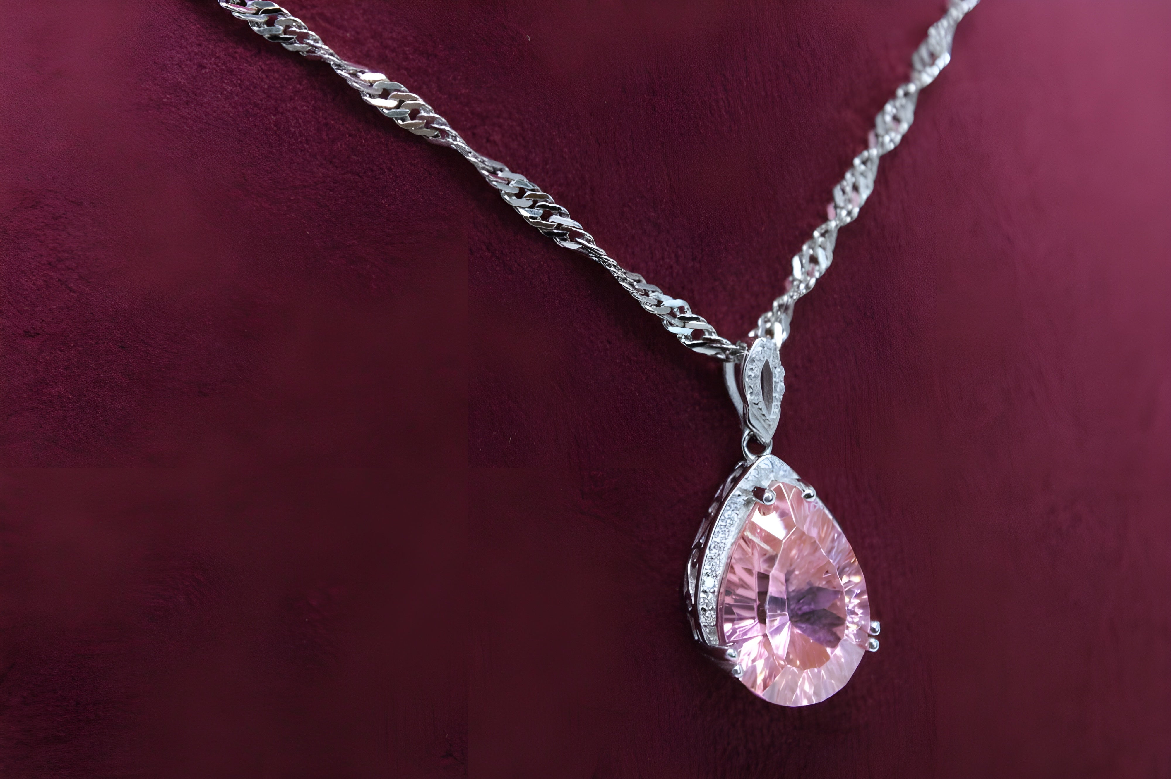 Charming Blush Teardrop Necklace with Twisted Silver Chain