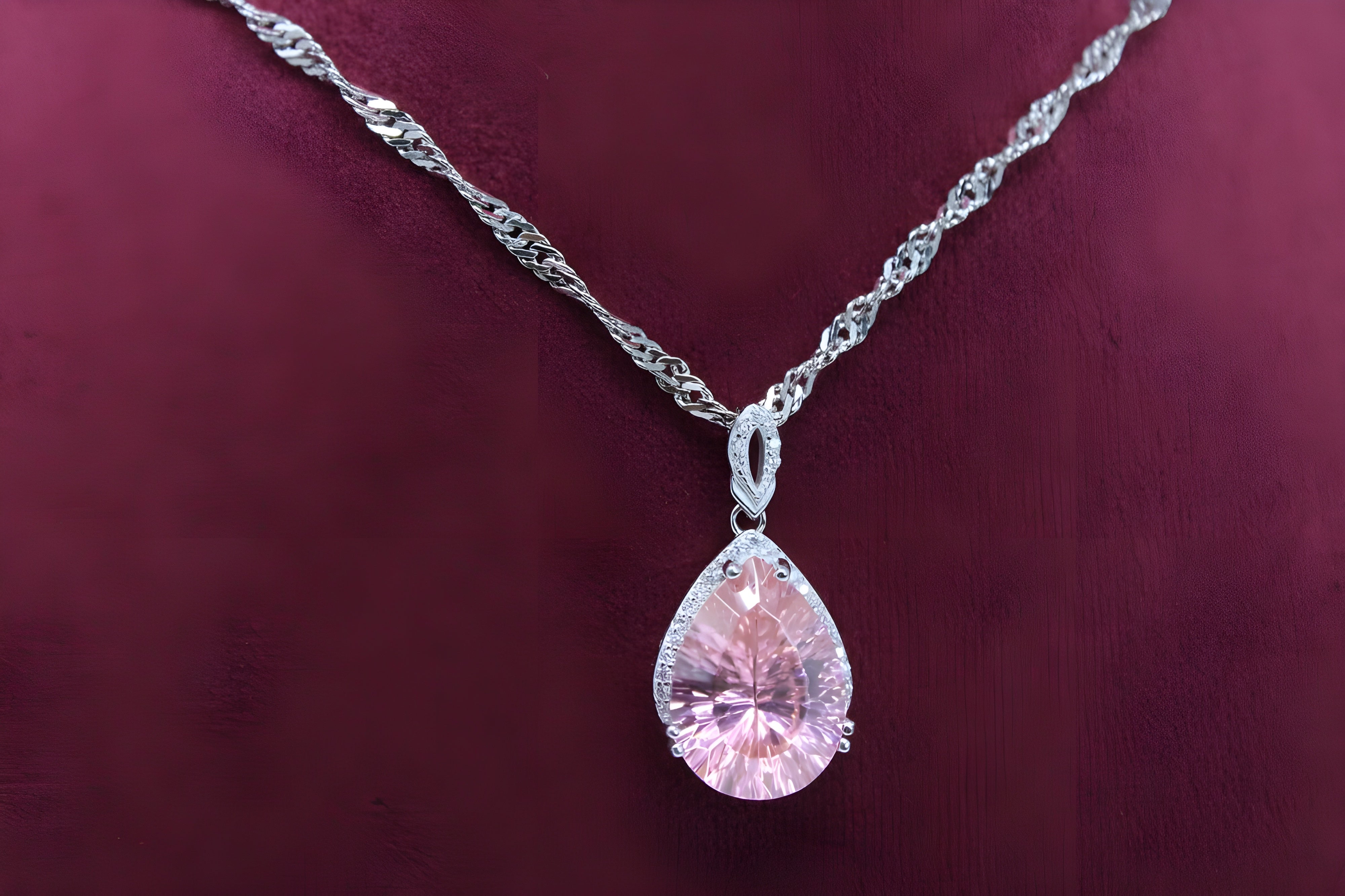 Charming Blush Teardrop Necklace with Twisted Silver Chain