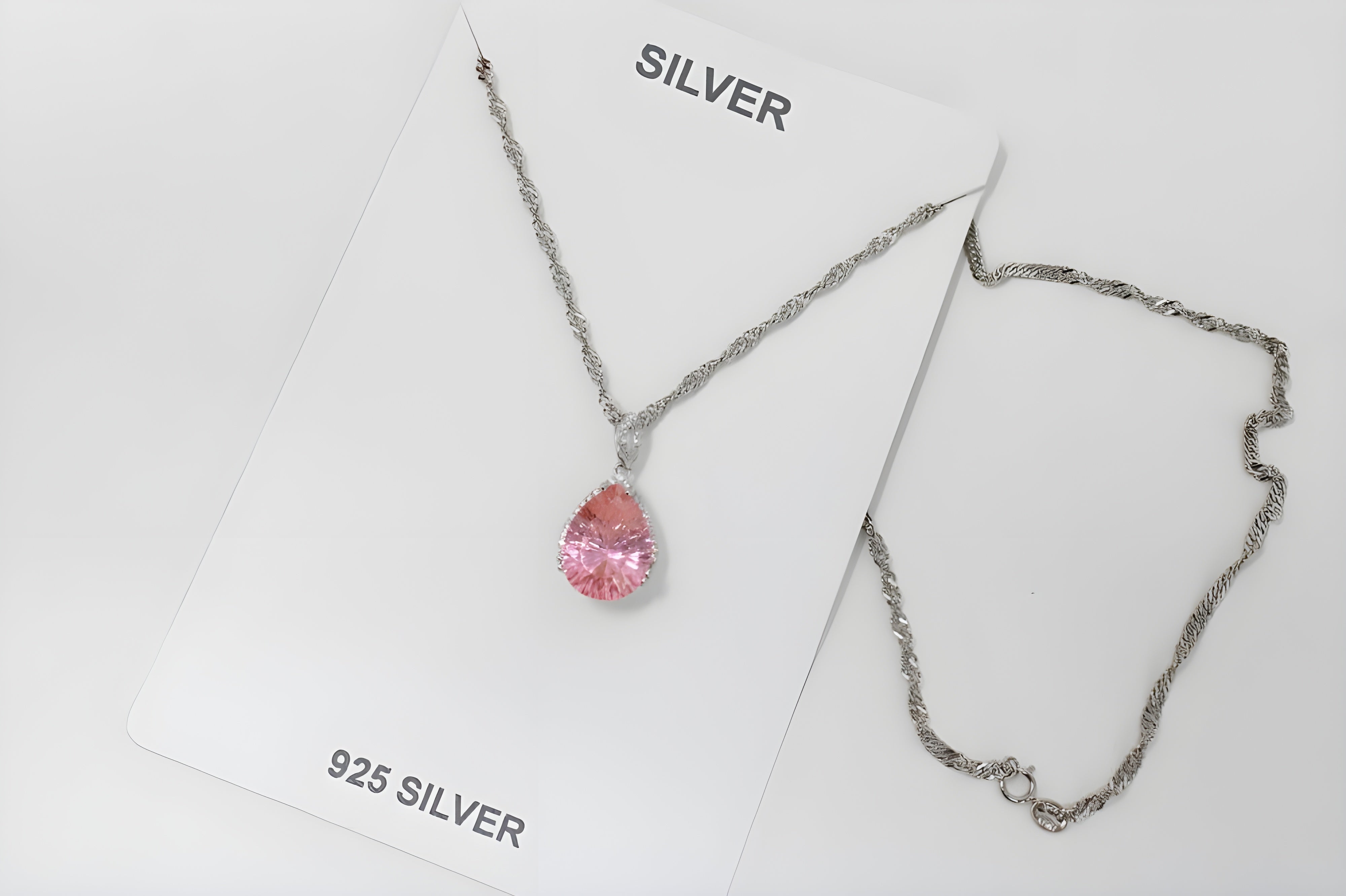 Charming Blush Teardrop Necklace with Twisted Silver Chain