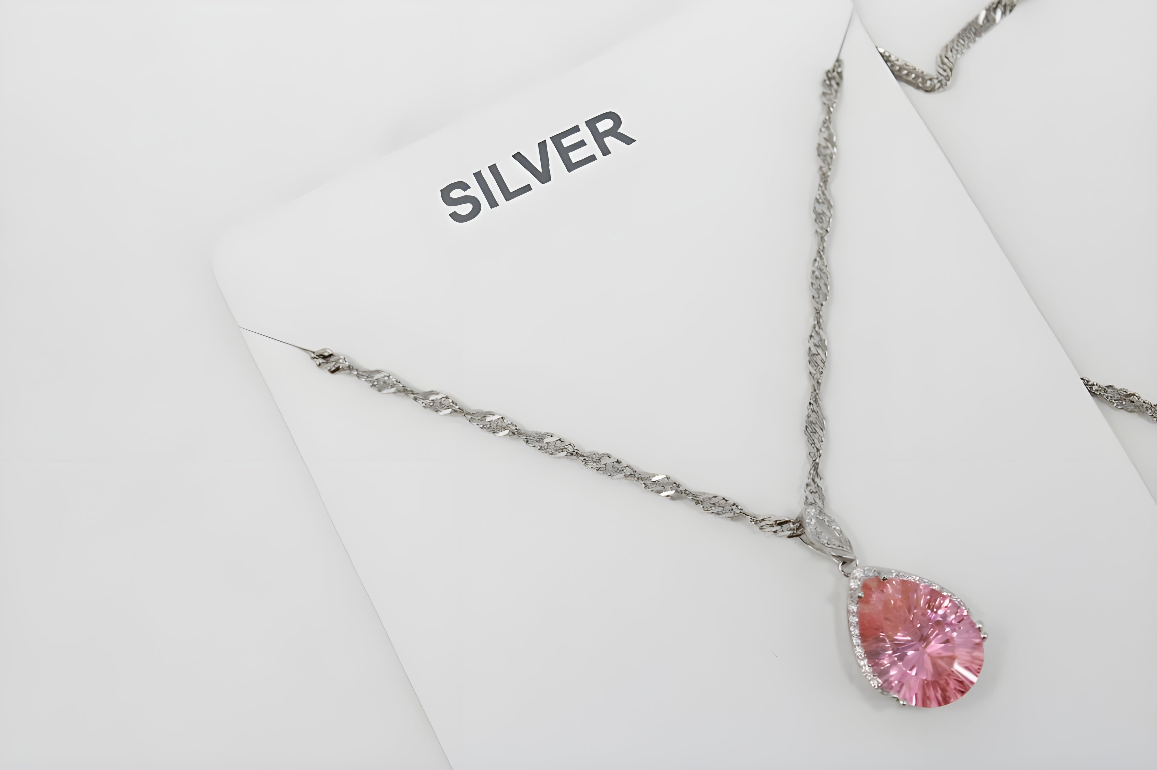 Charming Blush Teardrop Necklace with Twisted Silver Chain