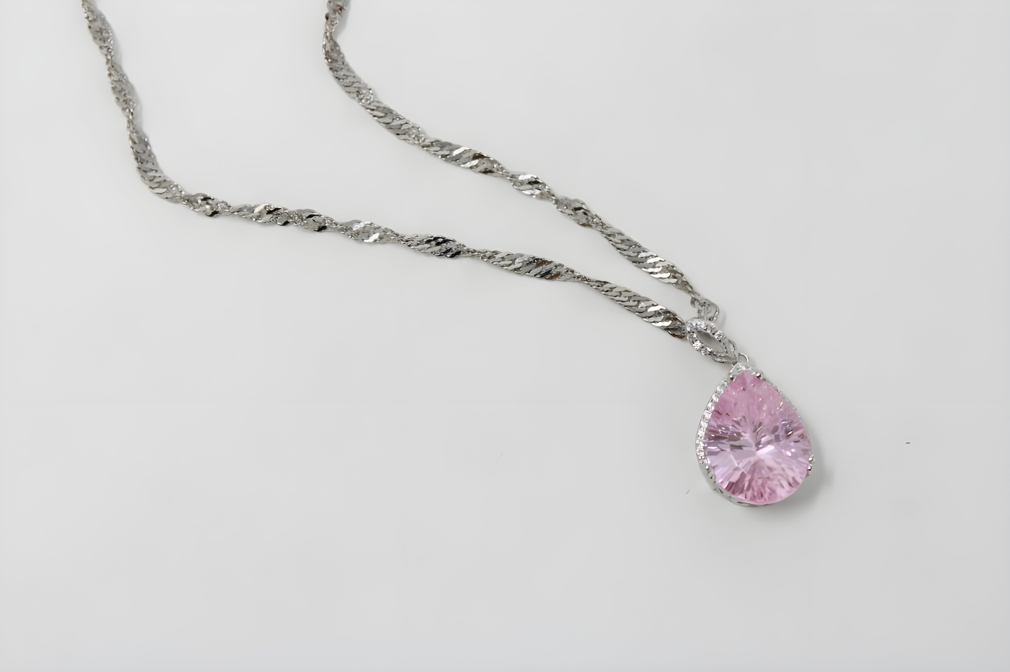 Charming Blush Teardrop Necklace with Twisted Silver Chain