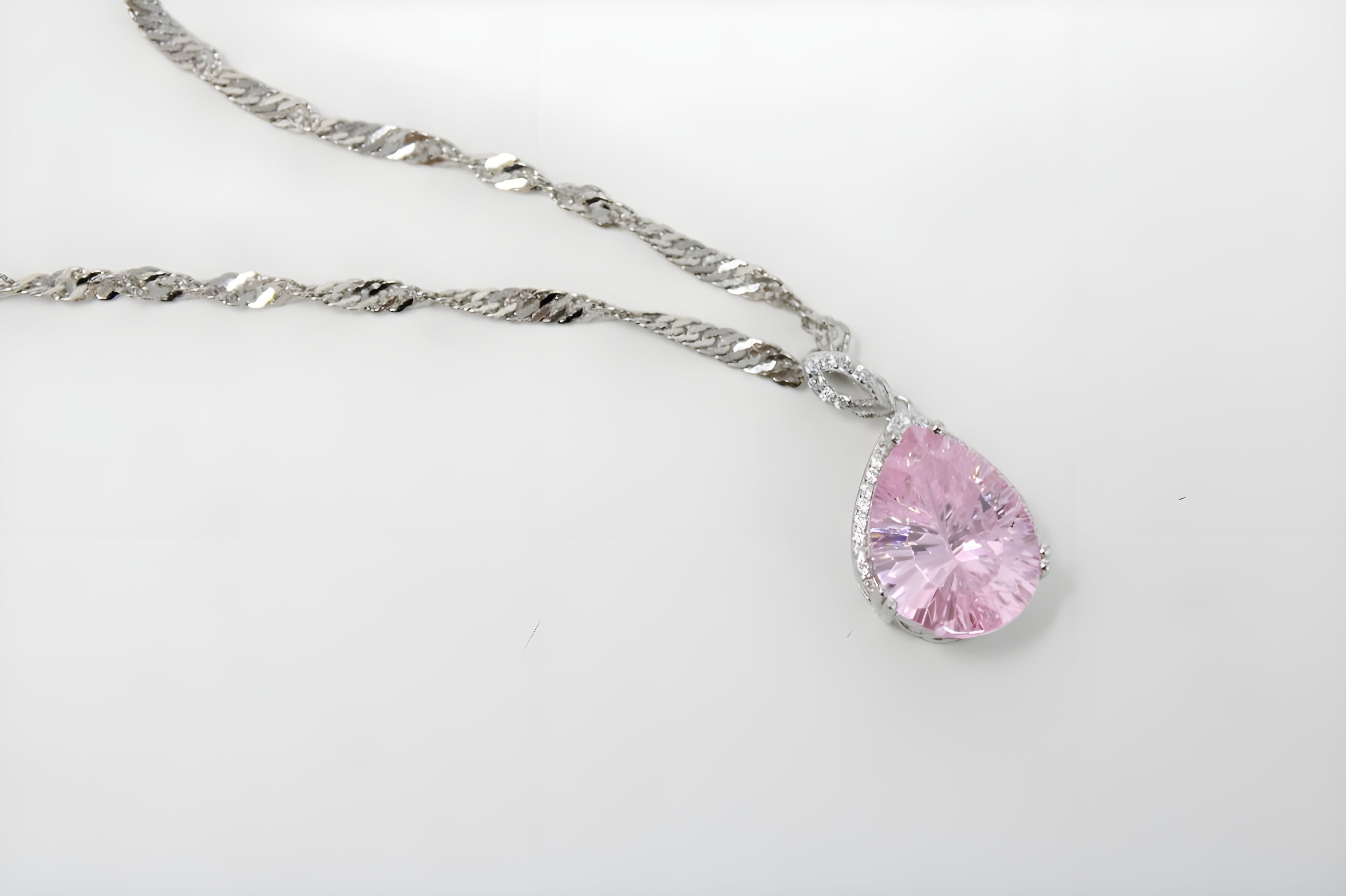 Charming Blush Teardrop Necklace with Twisted Silver Chain