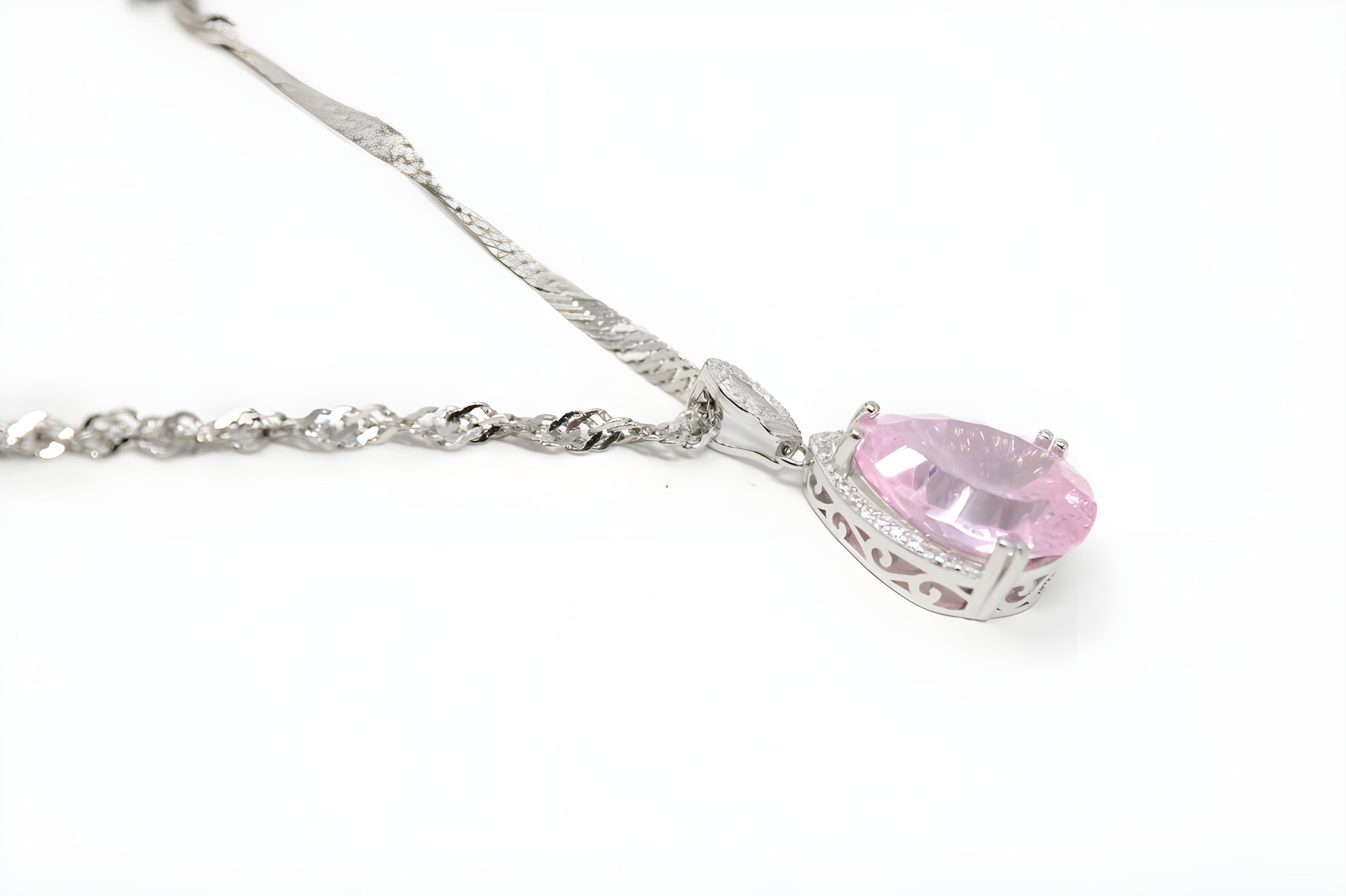 Charming Blush Teardrop Necklace with Twisted Silver Chain